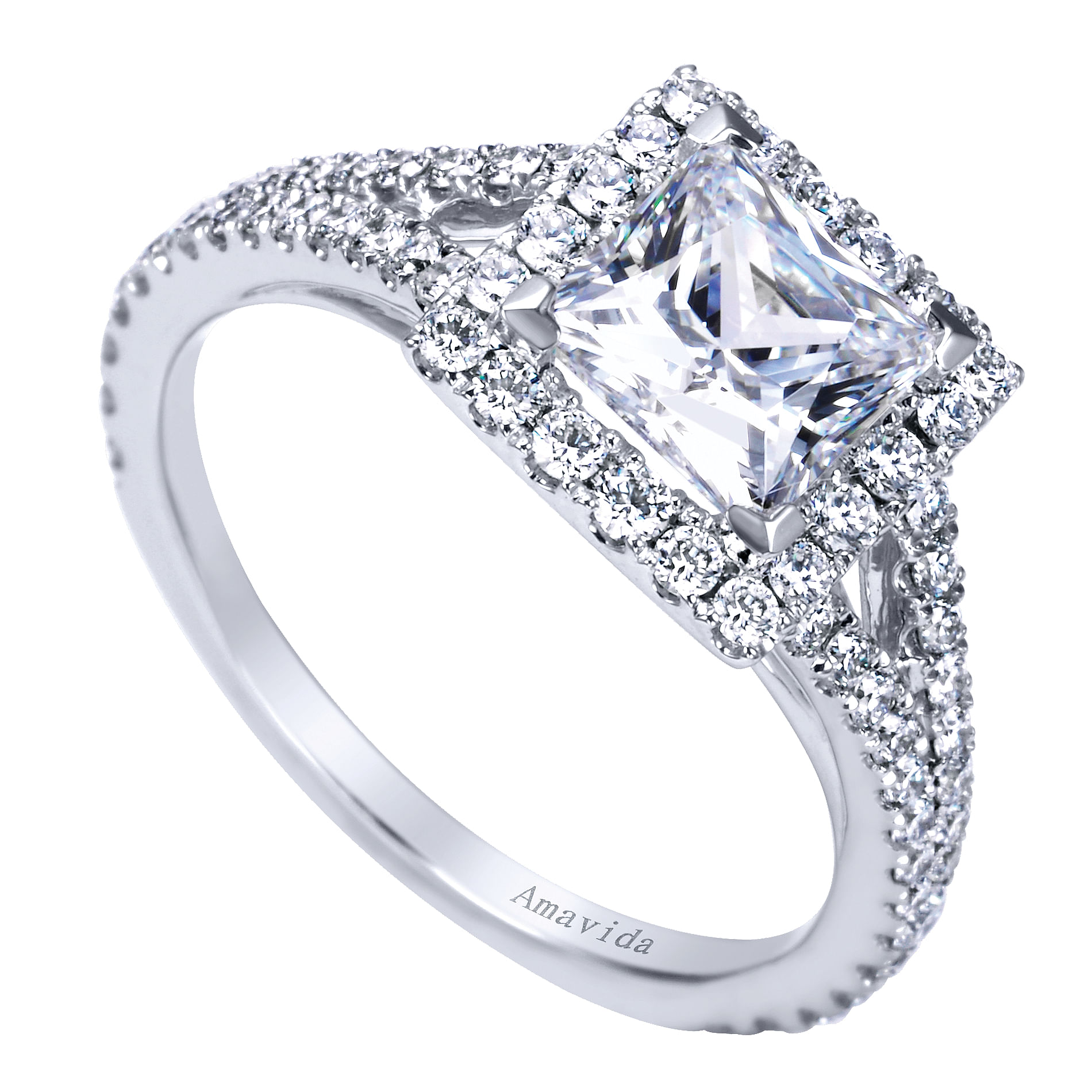 18k White Gold Diamond Halo Engagement Ring angle 3 18k White Gold Diamond Halo Engagement Ring angle 3