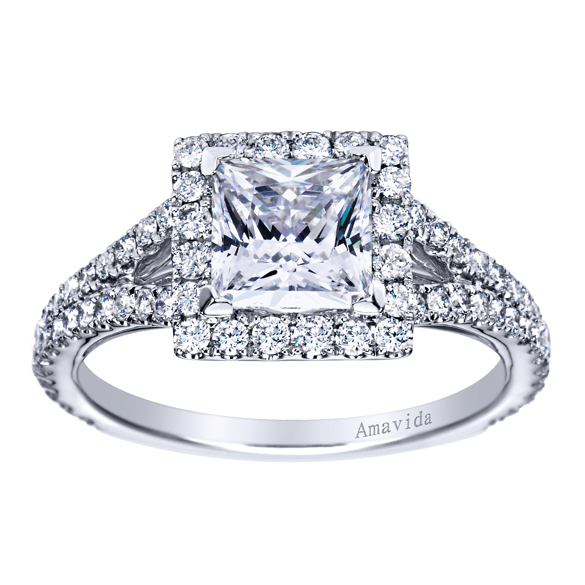 18k White Gold Diamond Halo Engagement Ring angle 5 18k White Gold Diamond Halo Engagement Ring angle 5
