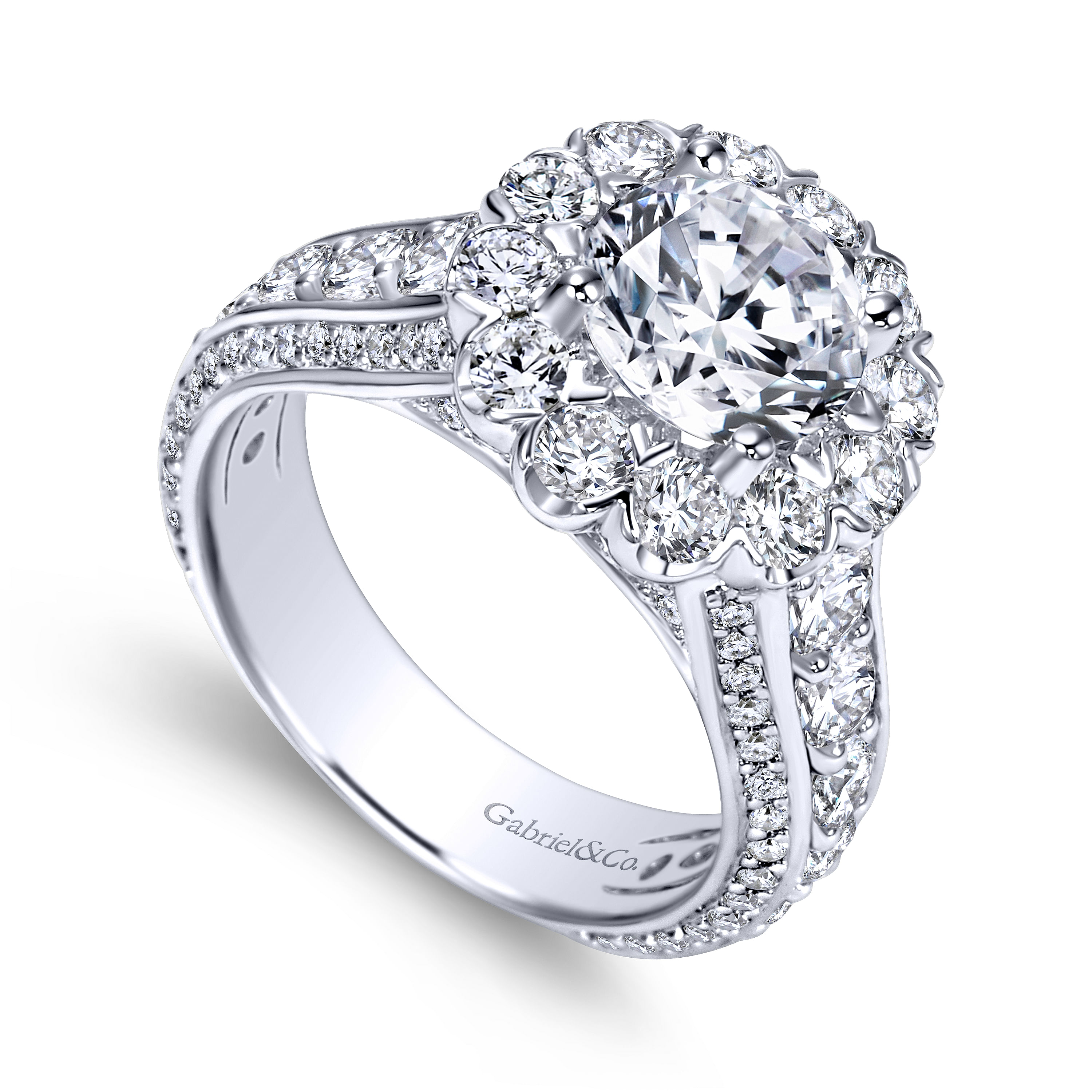 18k White Gold Diamond Halo Engagement Ring angle 3 18k White Gold Diamond Halo Engagement Ring angle 3