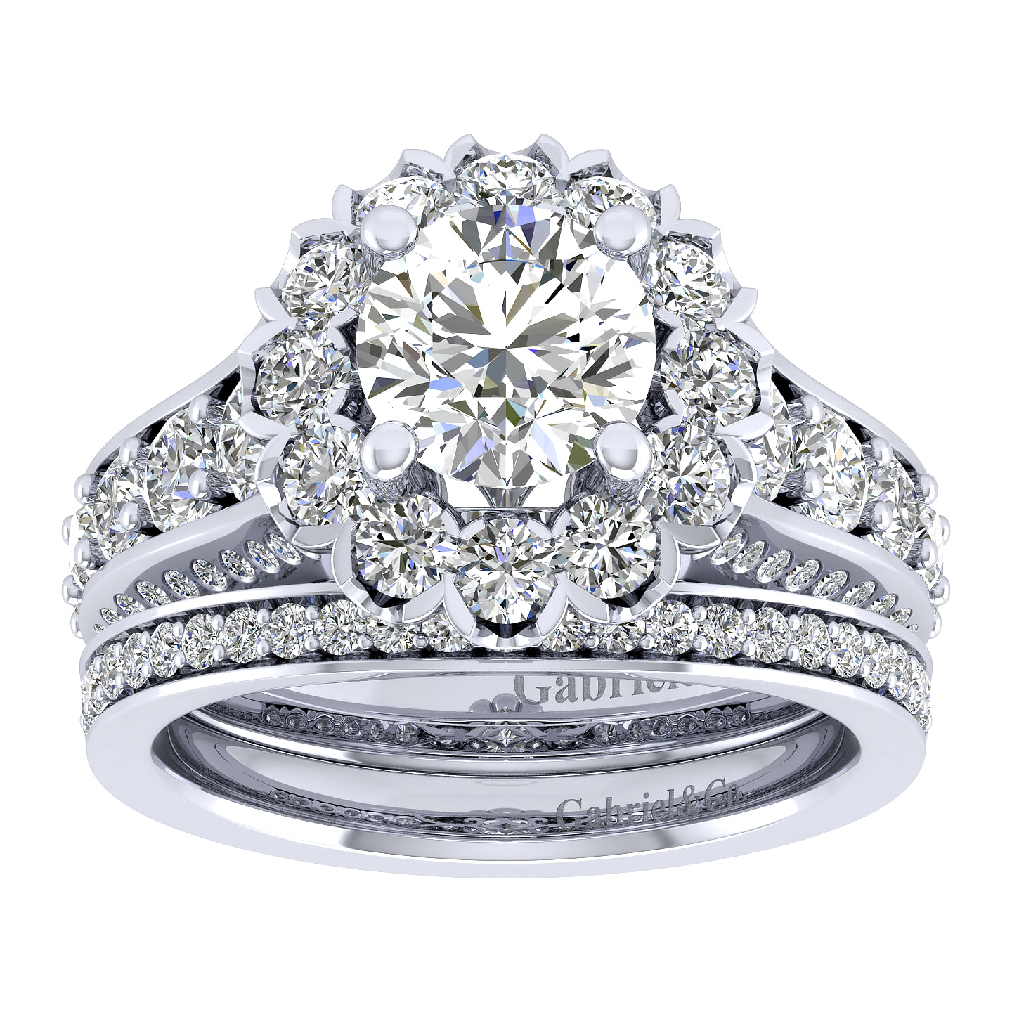 18k White Gold Diamond Halo Engagement Ring angle 4 18k White Gold Diamond Halo Engagement Ring angle 4