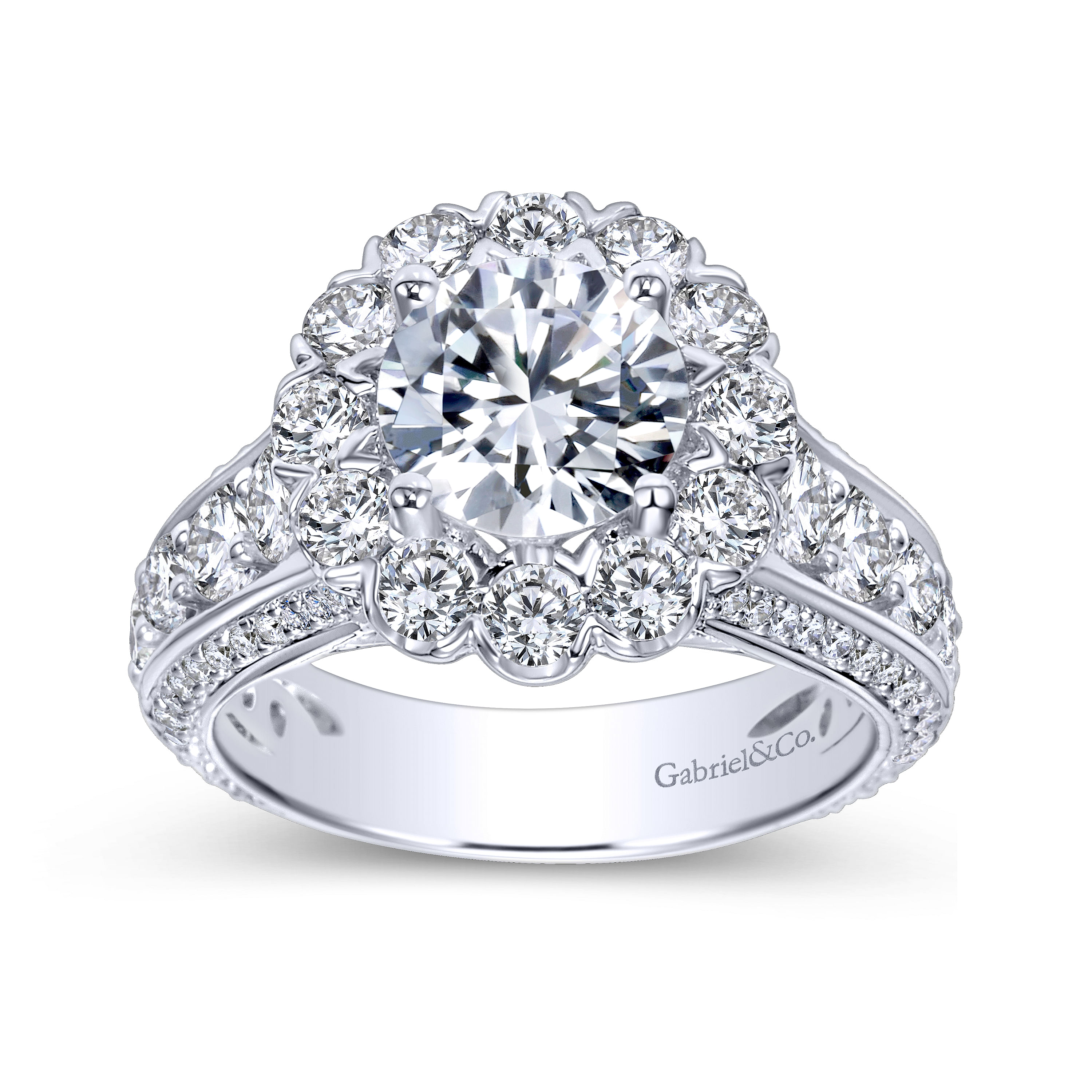 18k White Gold Diamond Halo Engagement Ring angle 5 18k White Gold Diamond Halo Engagement Ring angle 5