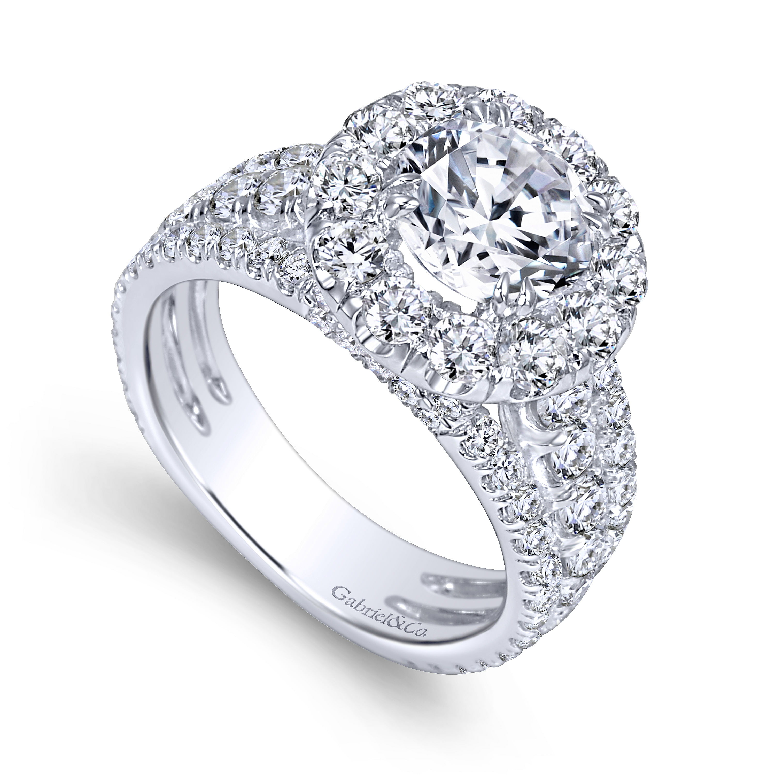 18k White Gold Diamond Halo Engagement Ring angle 3 18k White Gold Diamond Halo Engagement Ring angle 3