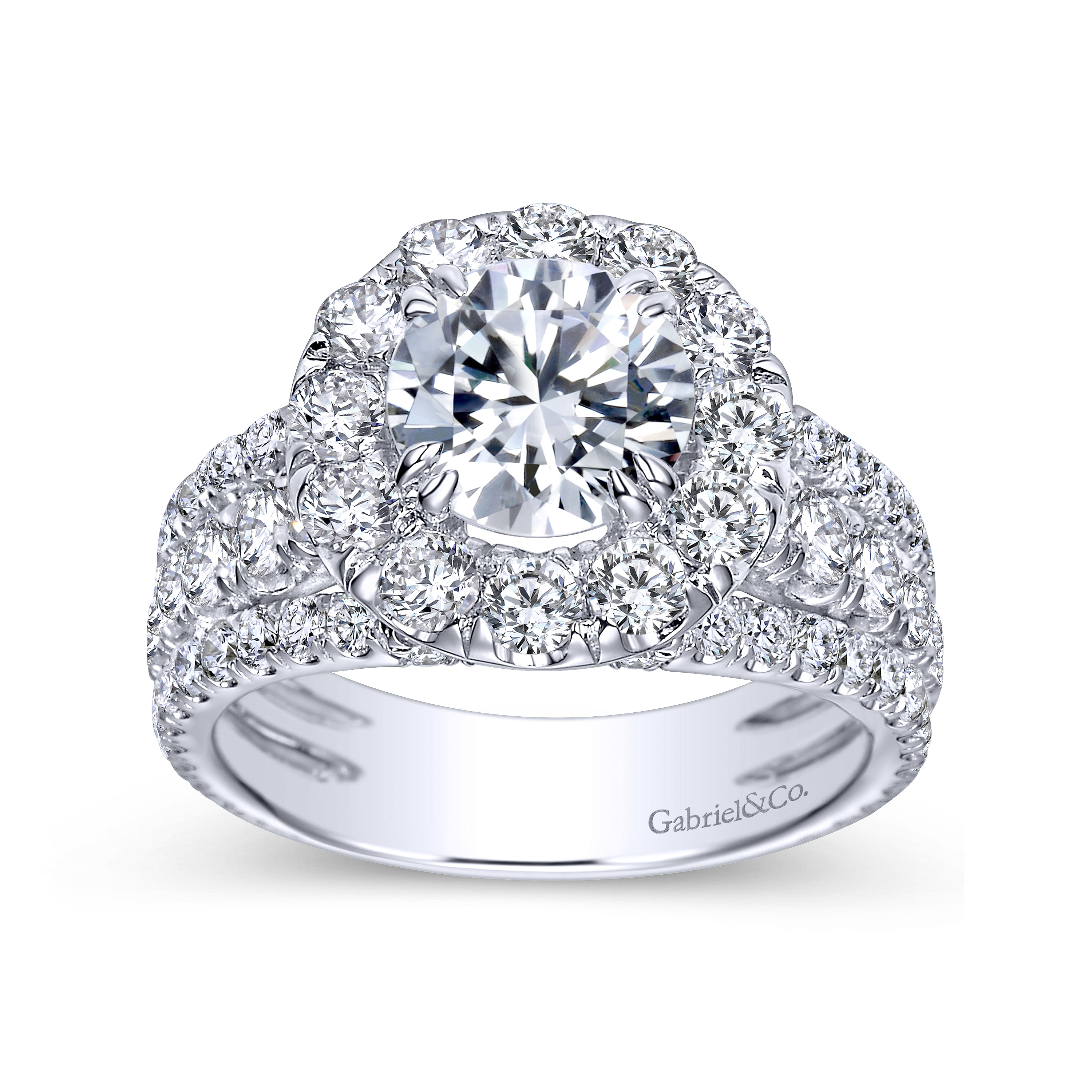 18k White Gold Diamond Halo Engagement Ring angle 5 18k White Gold Diamond Halo Engagement Ring angle 5