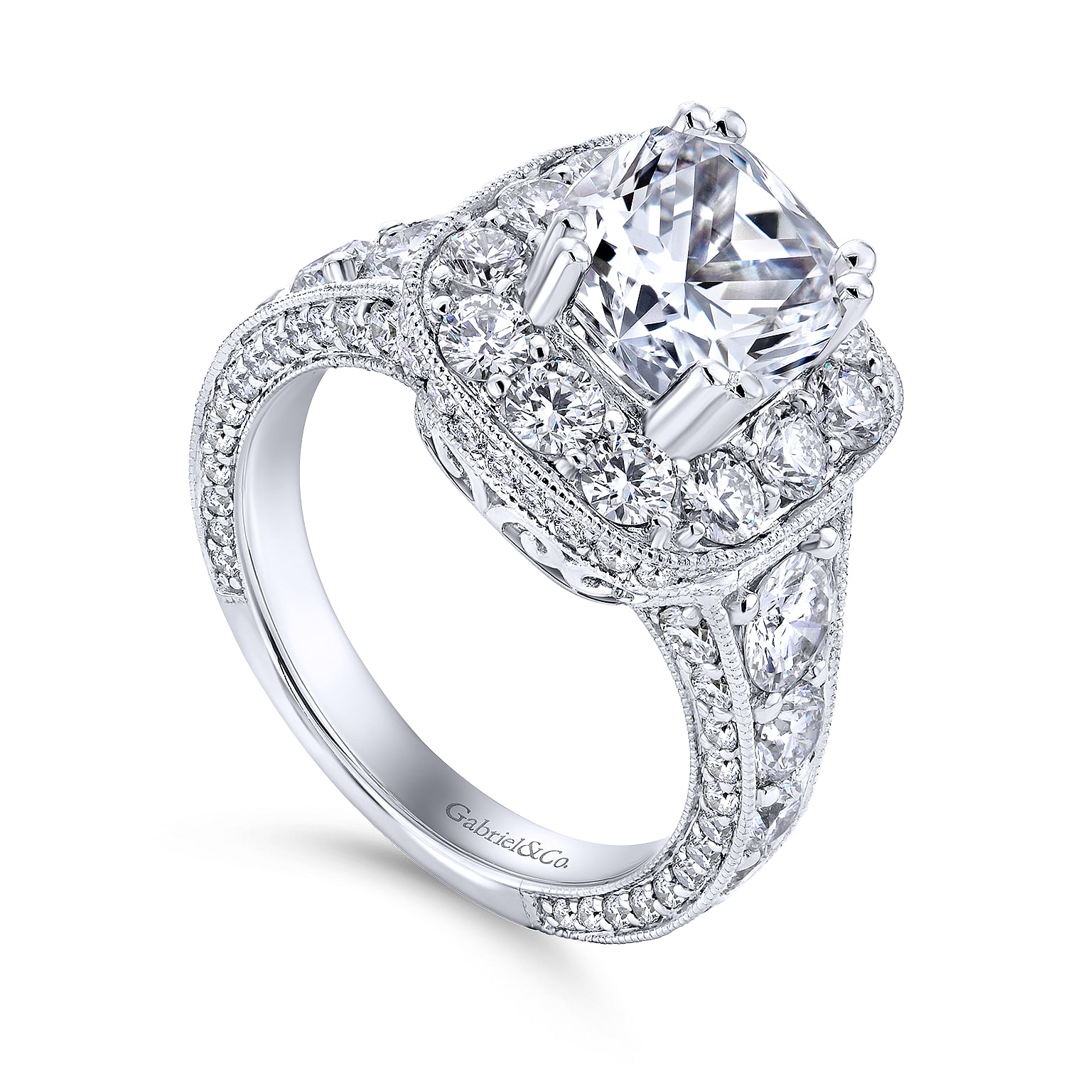 18k White Gold Diamond Halo Engagement Ring angle 3 18k White Gold Diamond Halo Engagement Ring angle 3
