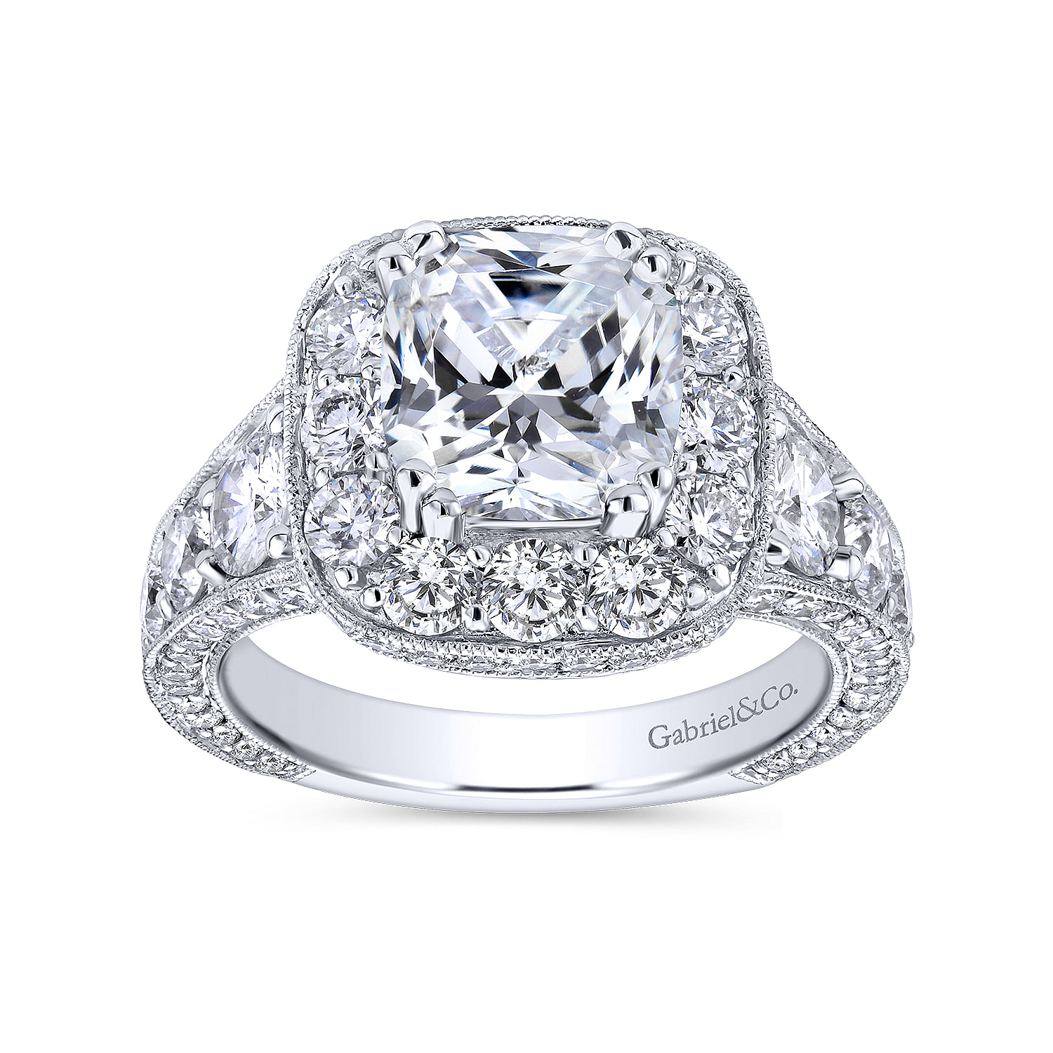 18k White Gold Diamond Halo Engagement Ring angle 5 18k White Gold Diamond Halo Engagement Ring angle 5
