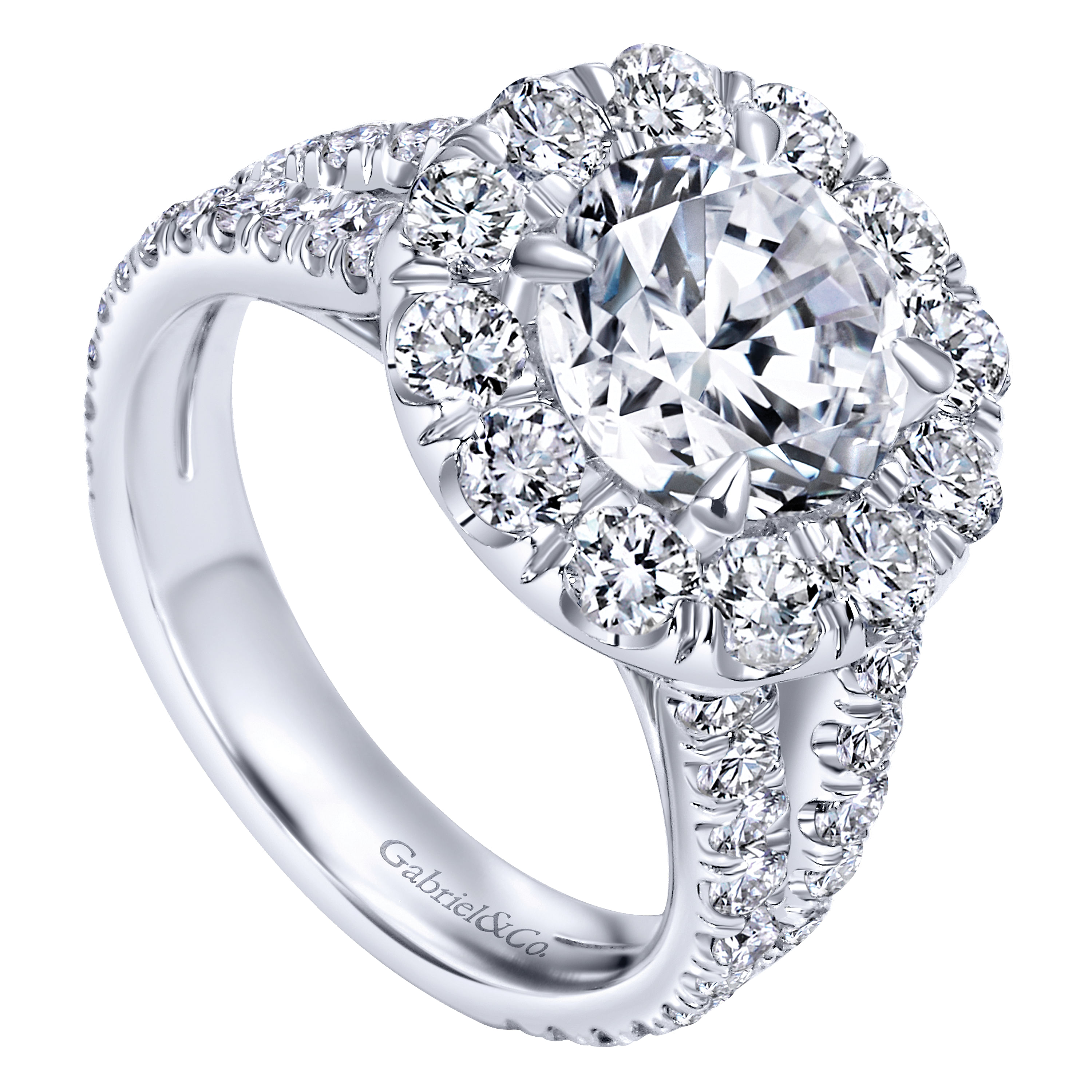 18k White Gold Diamond Halo Engagement Ring angle 3 18k White Gold Diamond Halo Engagement Ring angle 3