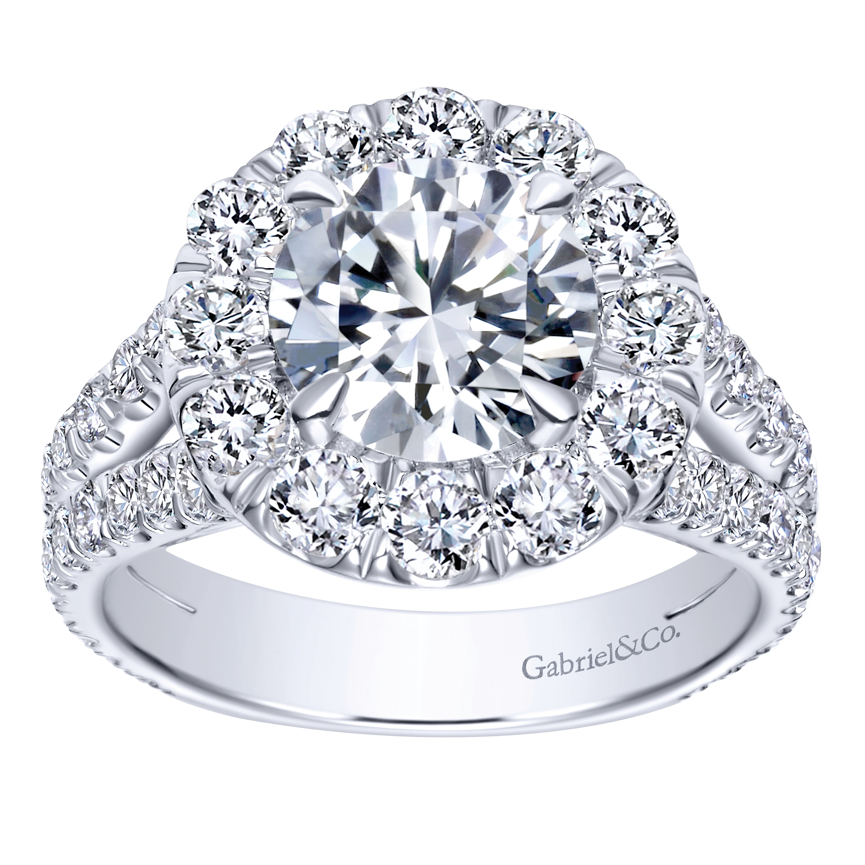 18k White Gold Diamond Halo Engagement Ring angle 5 18k White Gold Diamond Halo Engagement Ring angle 5