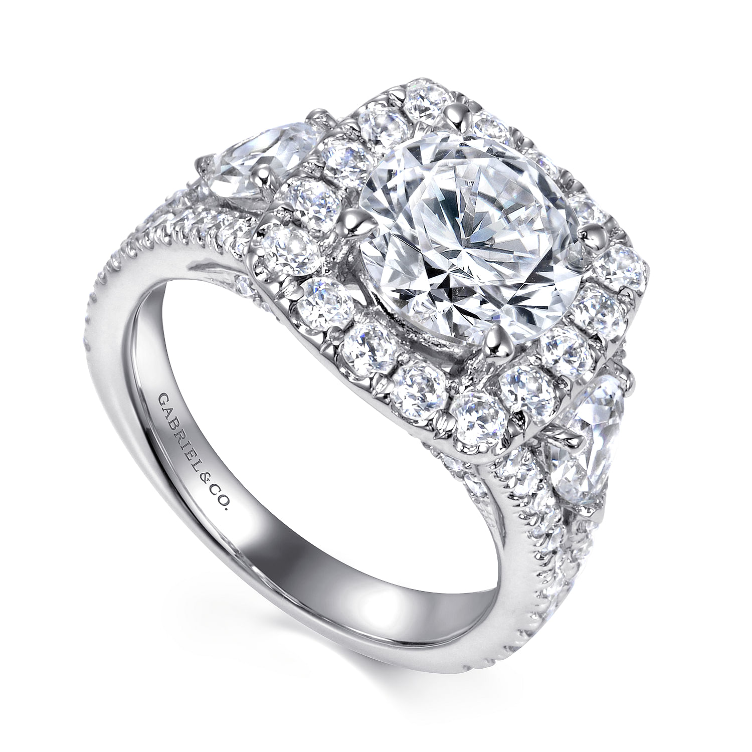 18k White Gold Diamond Halo Engagement Ring angle 3 18k White Gold Diamond Halo Engagement Ring angle 3