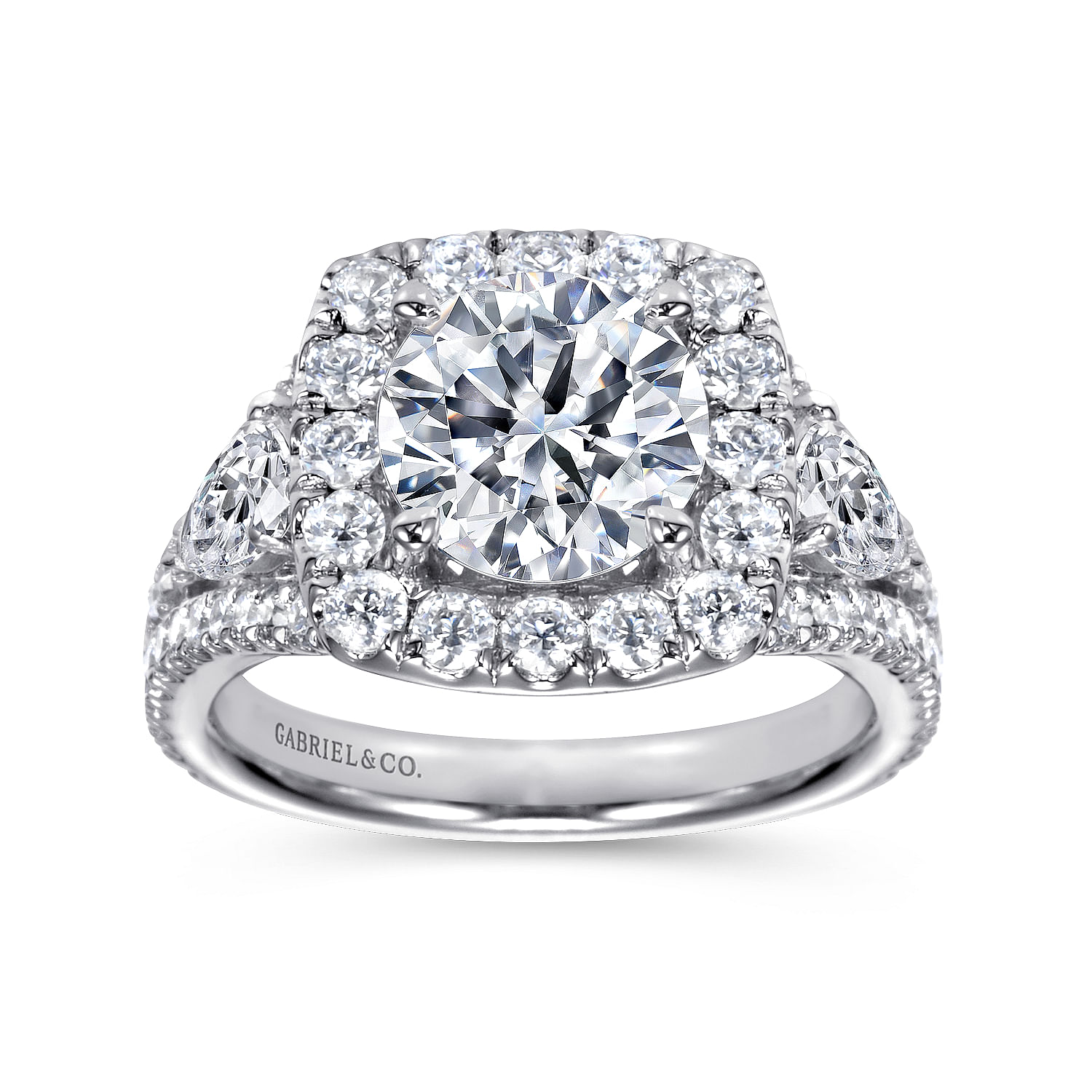 18k White Gold Diamond Halo Engagement Ring angle 5 18k White Gold Diamond Halo Engagement Ring angle 5