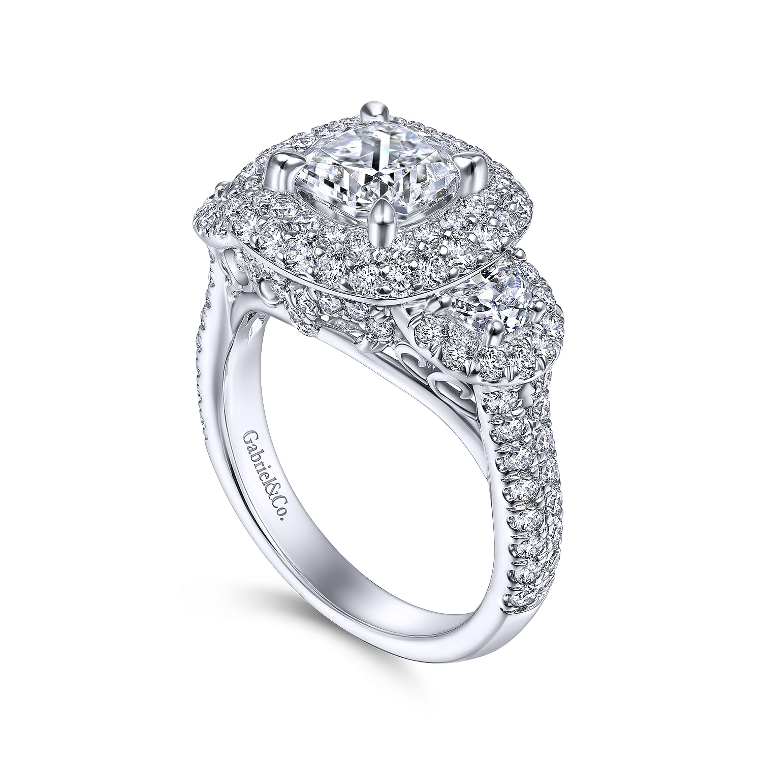 18k White Gold Diamond Halo Engagement Ring angle 3 18k White Gold Diamond Halo Engagement Ring angle 3