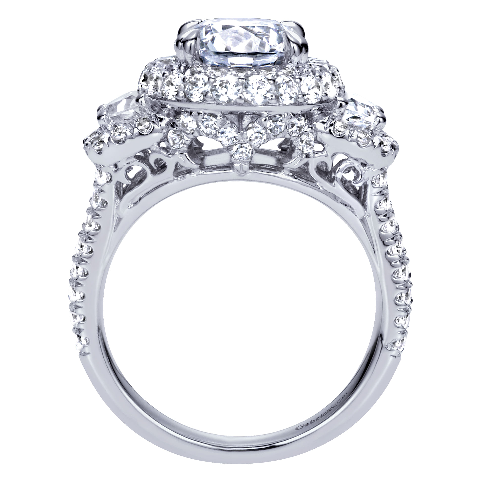 18k White Gold Diamond Halo Engagement Ring angle 2 18k White Gold Diamond Halo Engagement Ring angle 2