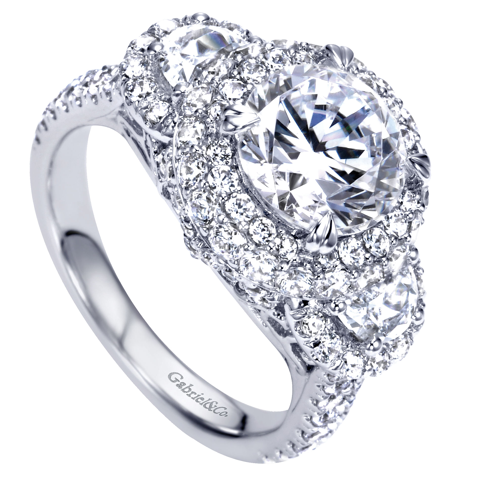 18k White Gold Diamond Halo Engagement Ring angle 3 18k White Gold Diamond Halo Engagement Ring angle 3