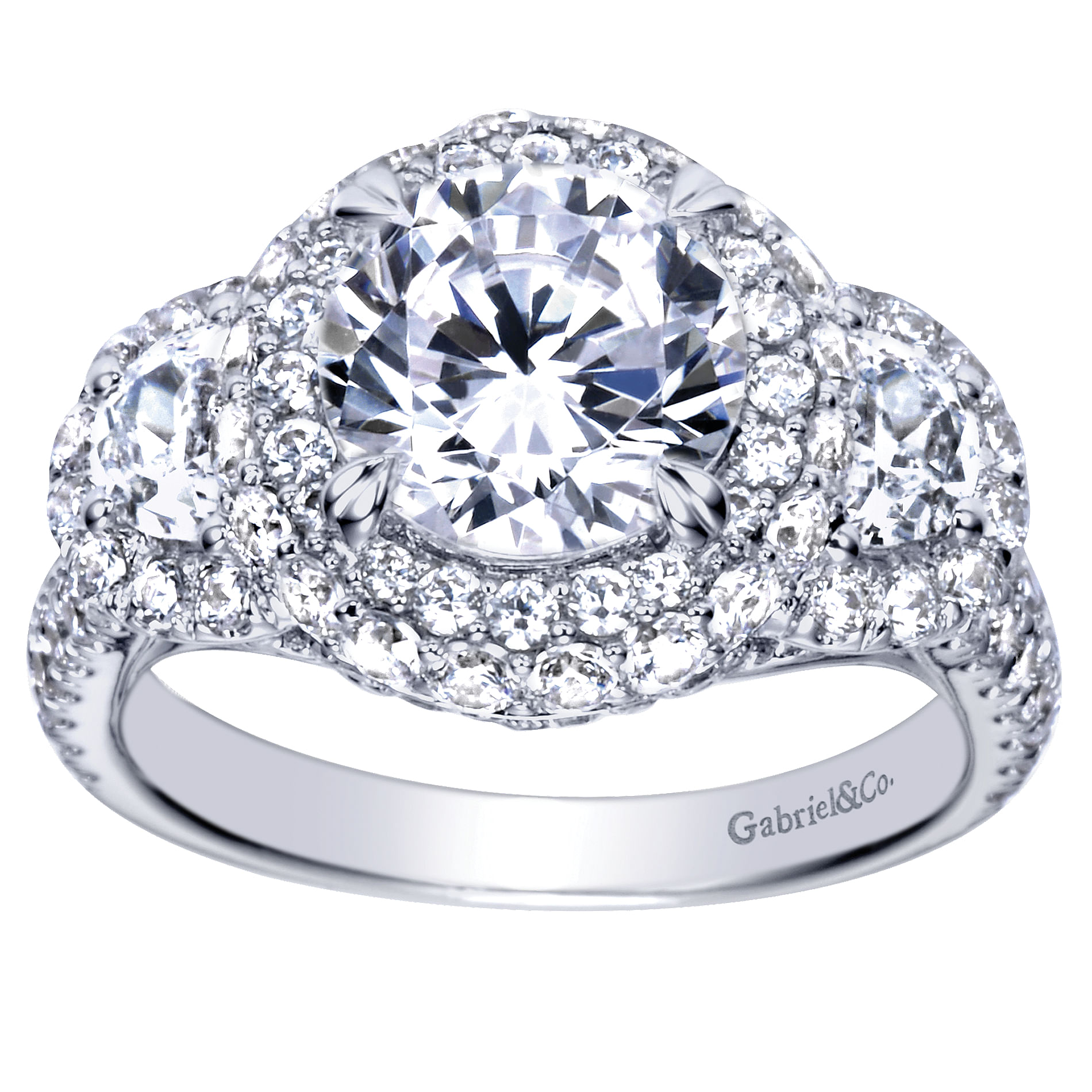 18k White Gold Diamond Halo Engagement Ring angle 5 18k White Gold Diamond Halo Engagement Ring angle 5