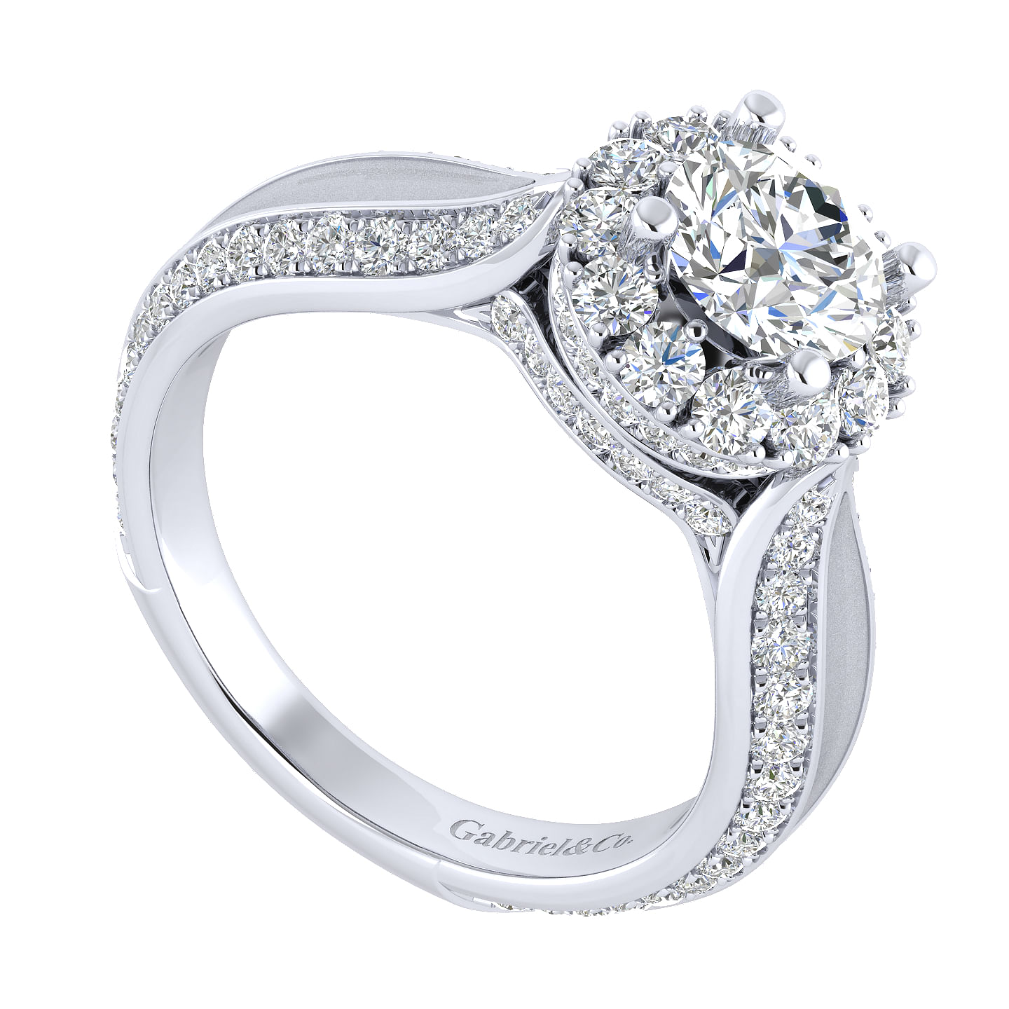 18k White Gold Diamond Halo Engagement Ring angle 3 18k White Gold Diamond Halo Engagement Ring angle 3