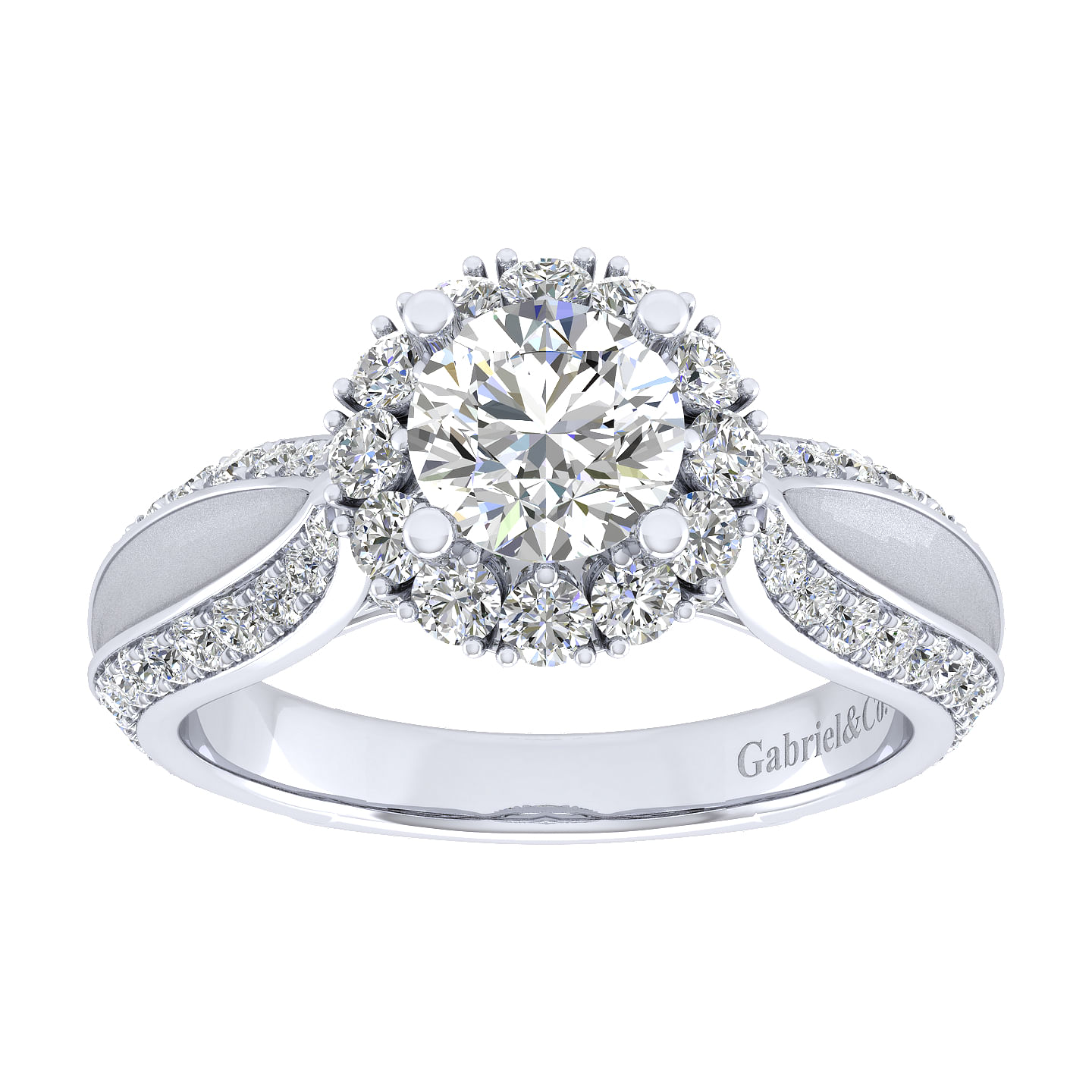 18k White Gold Diamond Halo Engagement Ring angle 5 18k White Gold Diamond Halo Engagement Ring angle 5