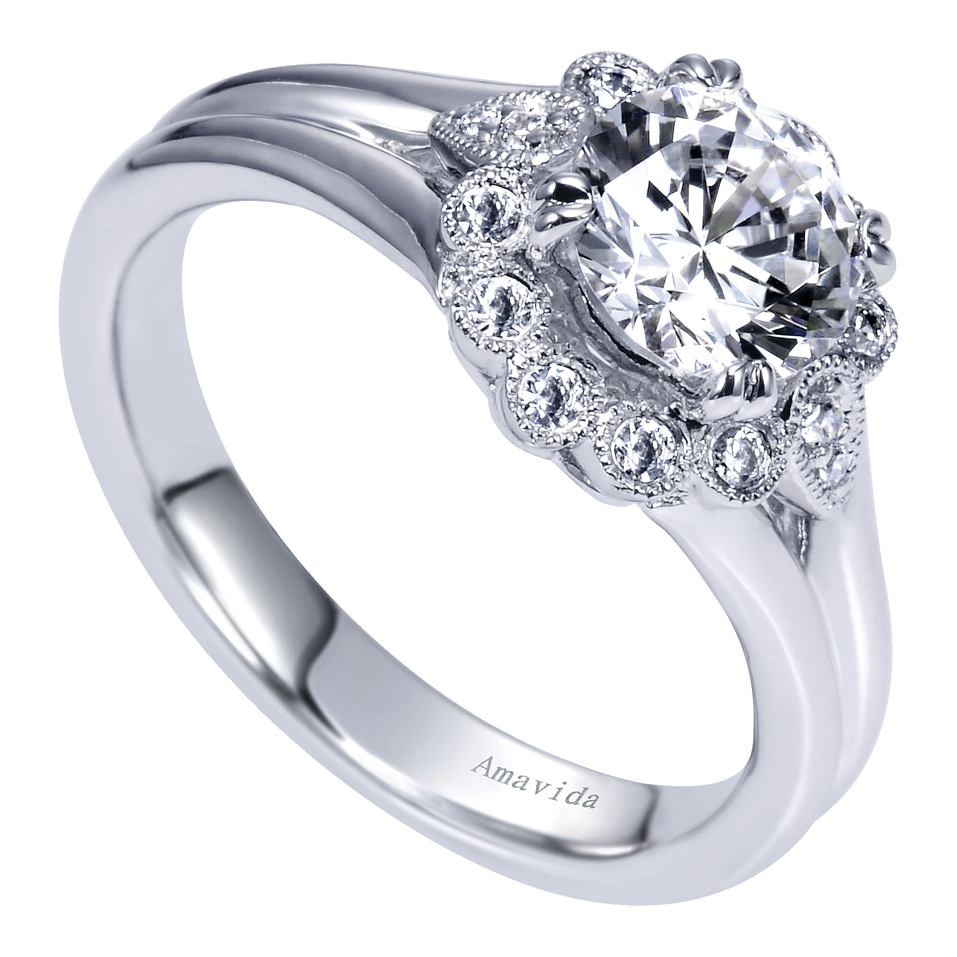 18k White Gold Diamond Halo Engagement Ring angle 3 18k White Gold Diamond Halo Engagement Ring angle 3