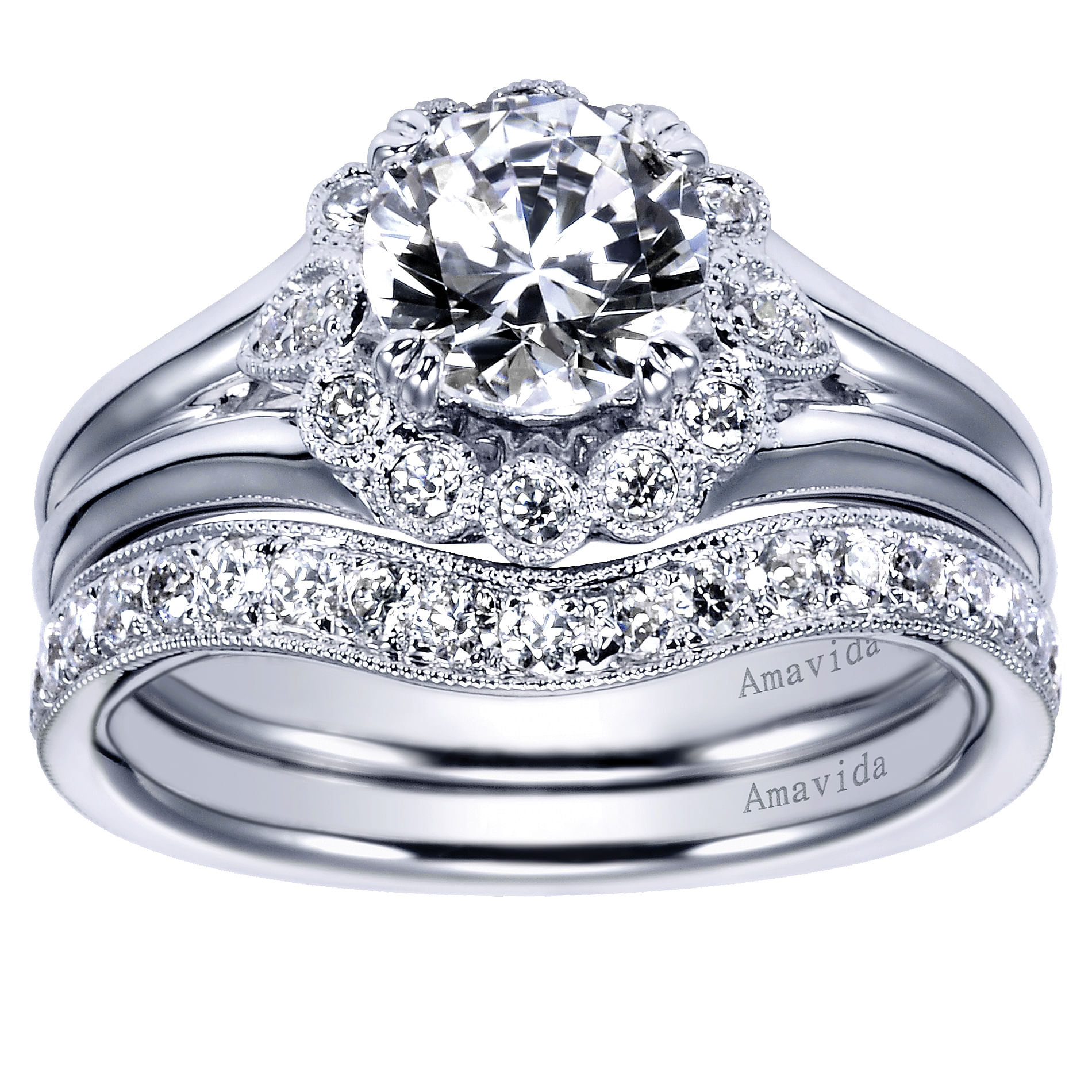18k White Gold Diamond Halo Engagement Ring angle 4 18k White Gold Diamond Halo Engagement Ring angle 4