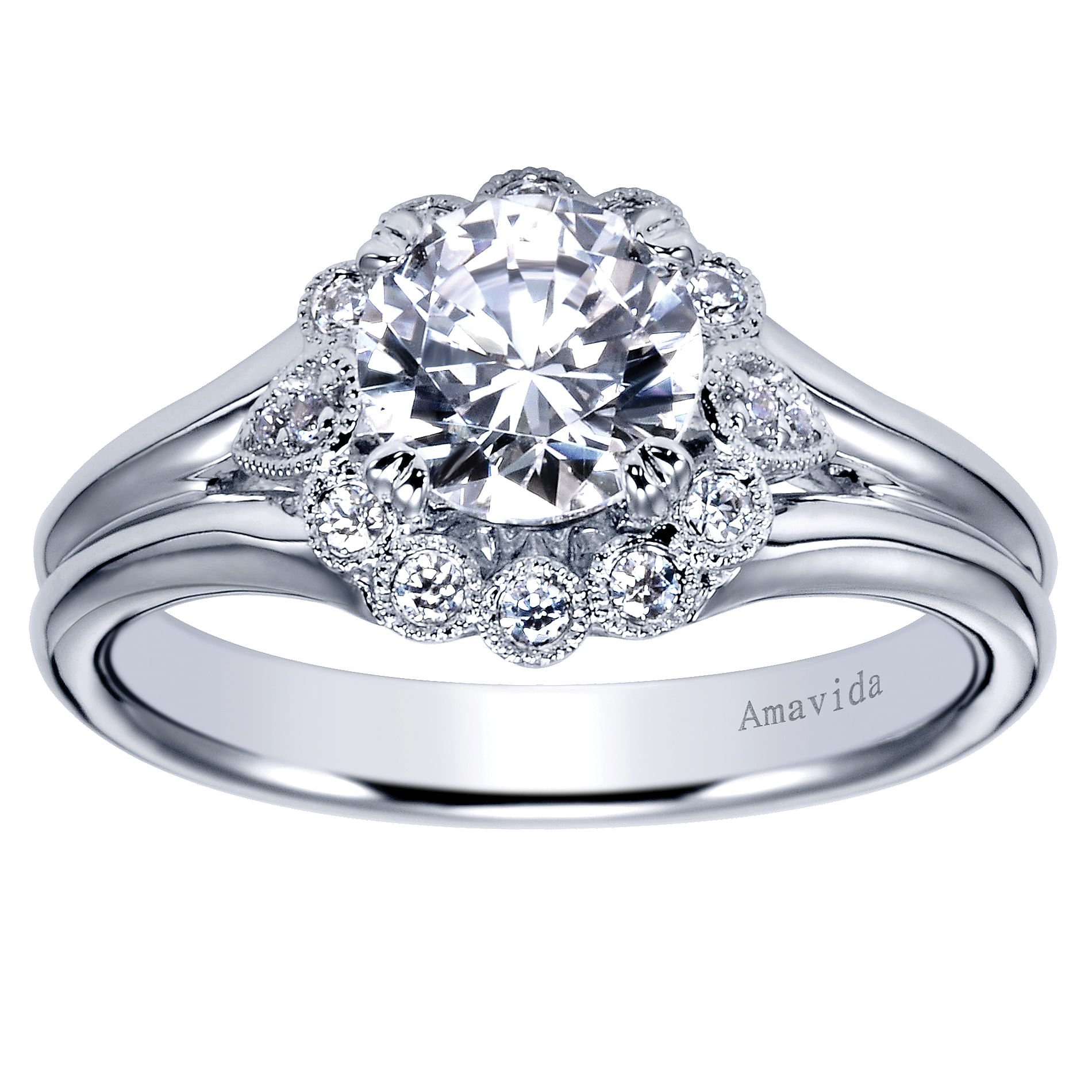 18k White Gold Diamond Halo Engagement Ring angle 5 18k White Gold Diamond Halo Engagement Ring angle 5