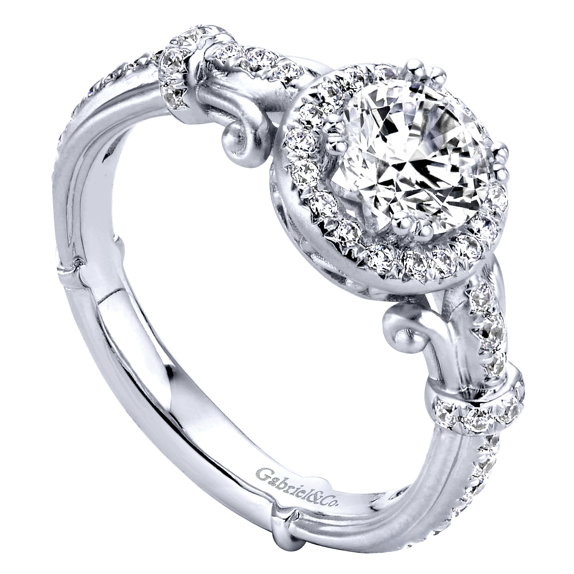18k White Gold Diamond Halo Engagement Ring angle 3 18k White Gold Diamond Halo Engagement Ring angle 3