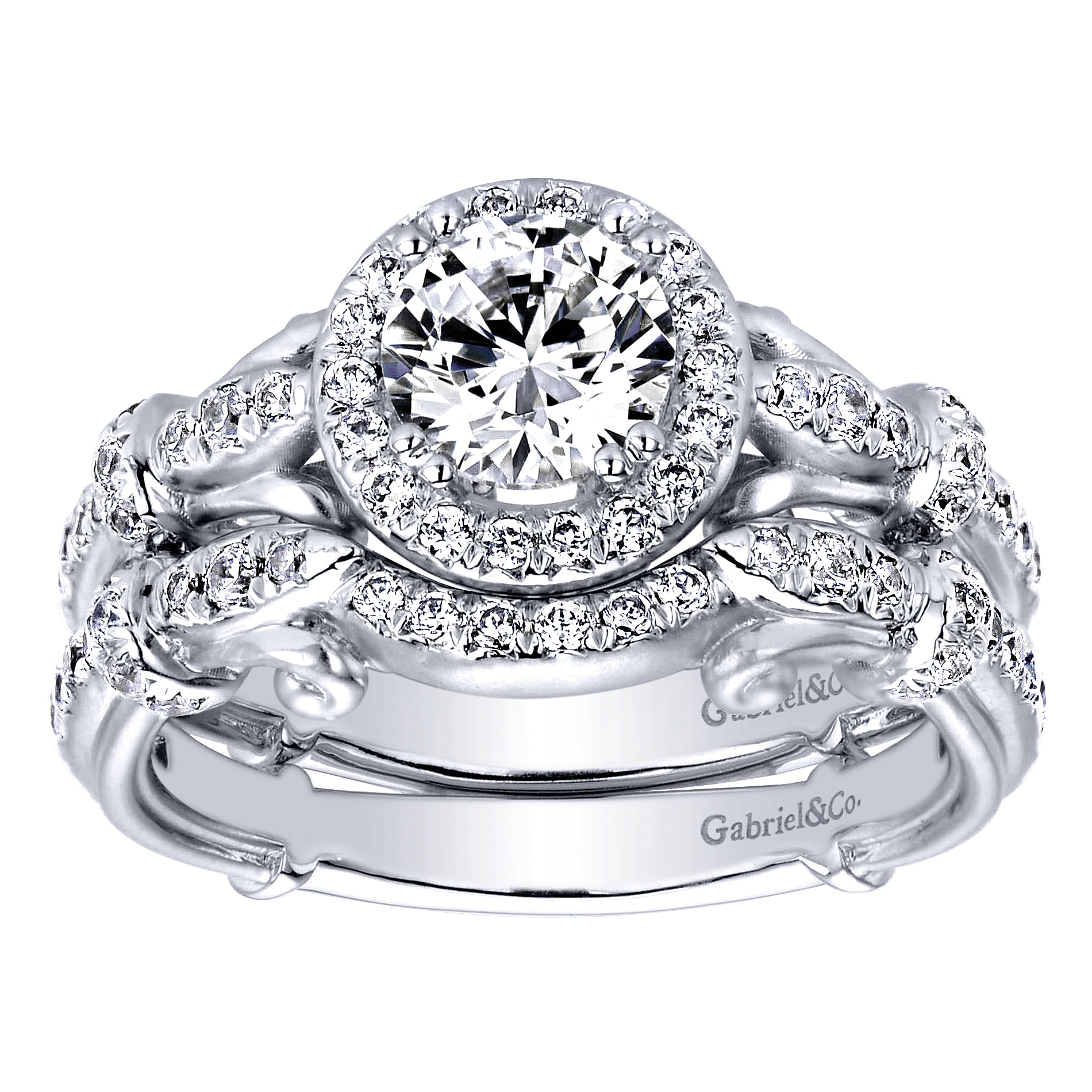 18k White Gold Diamond Halo Engagement Ring angle 4 18k White Gold Diamond Halo Engagement Ring angle 4