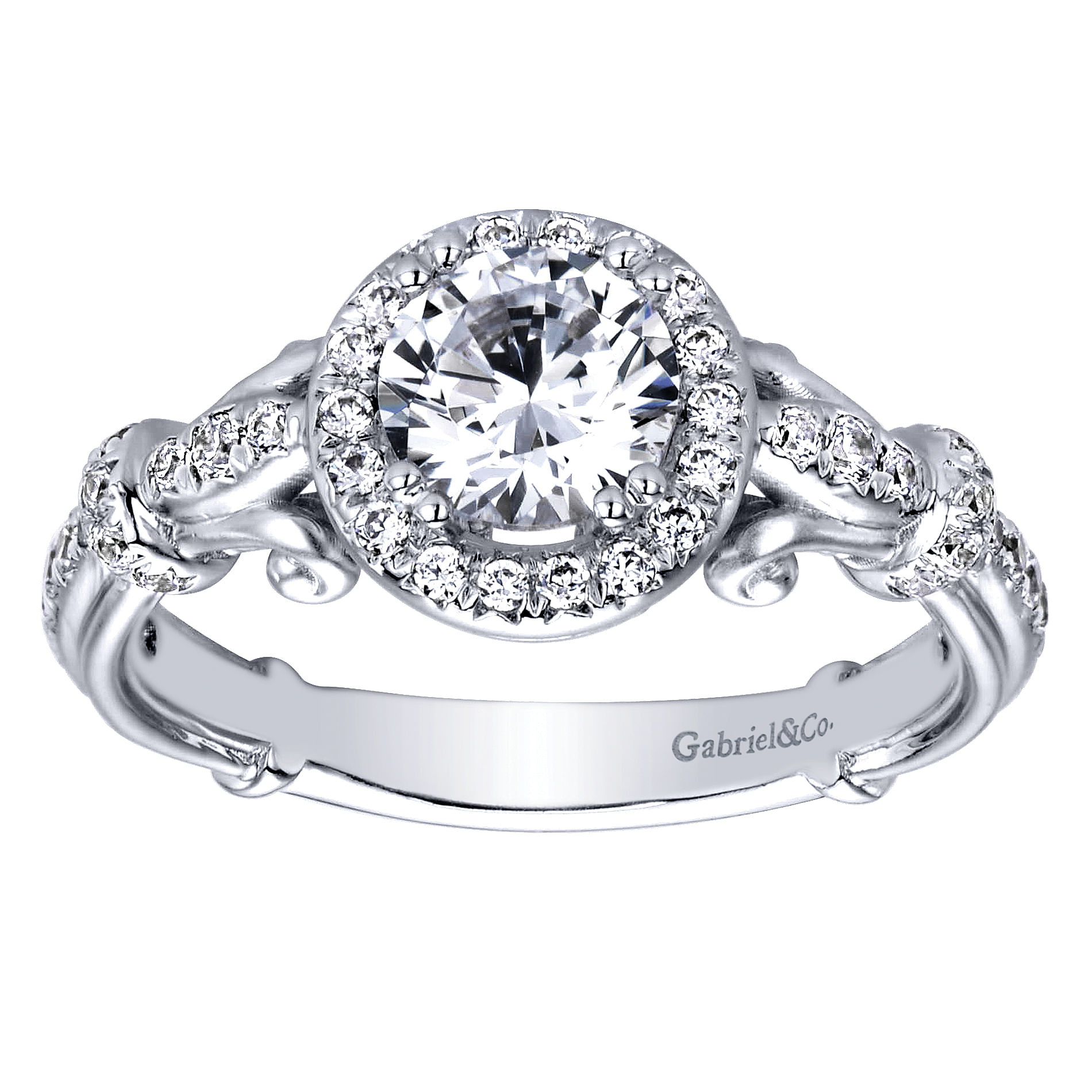 18k White Gold Diamond Halo Engagement Ring angle 5 18k White Gold Diamond Halo Engagement Ring angle 5