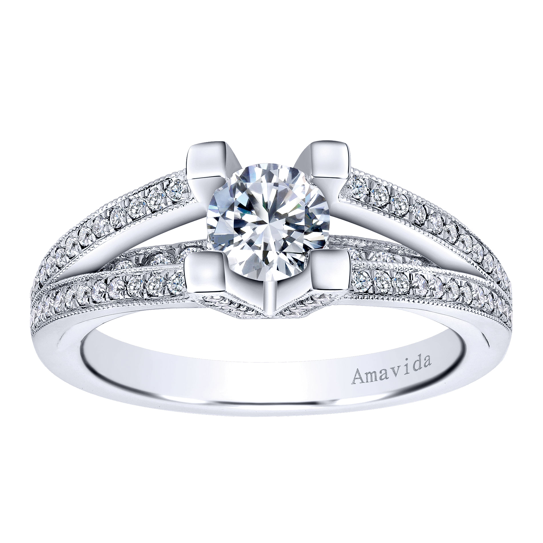 18k White Gold Diamond Halo Engagement Ring angle 5 18k White Gold Diamond Halo Engagement Ring angle 5