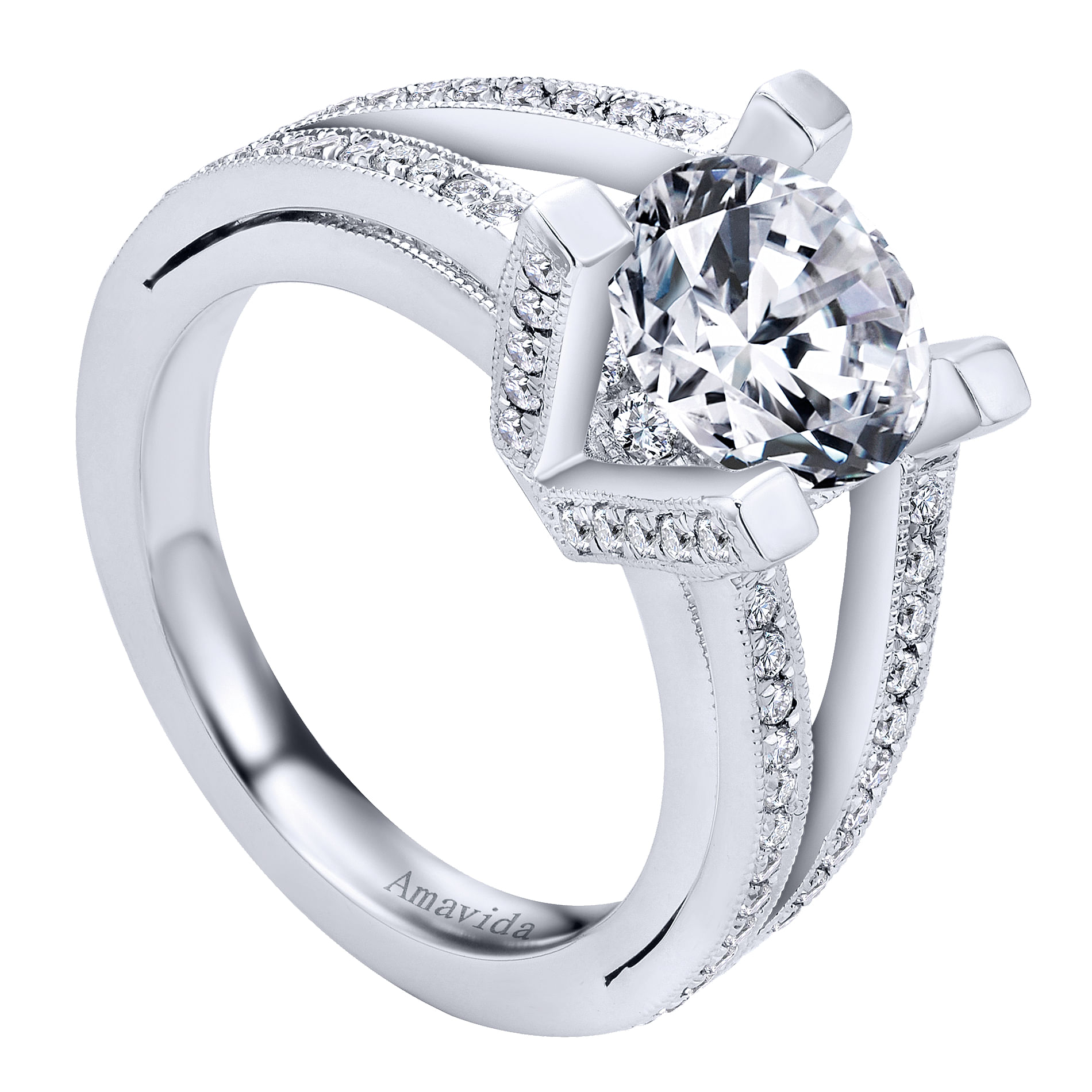 18k White Gold Diamond Halo Engagement Ring angle 3 18k White Gold Diamond Halo Engagement Ring angle 3