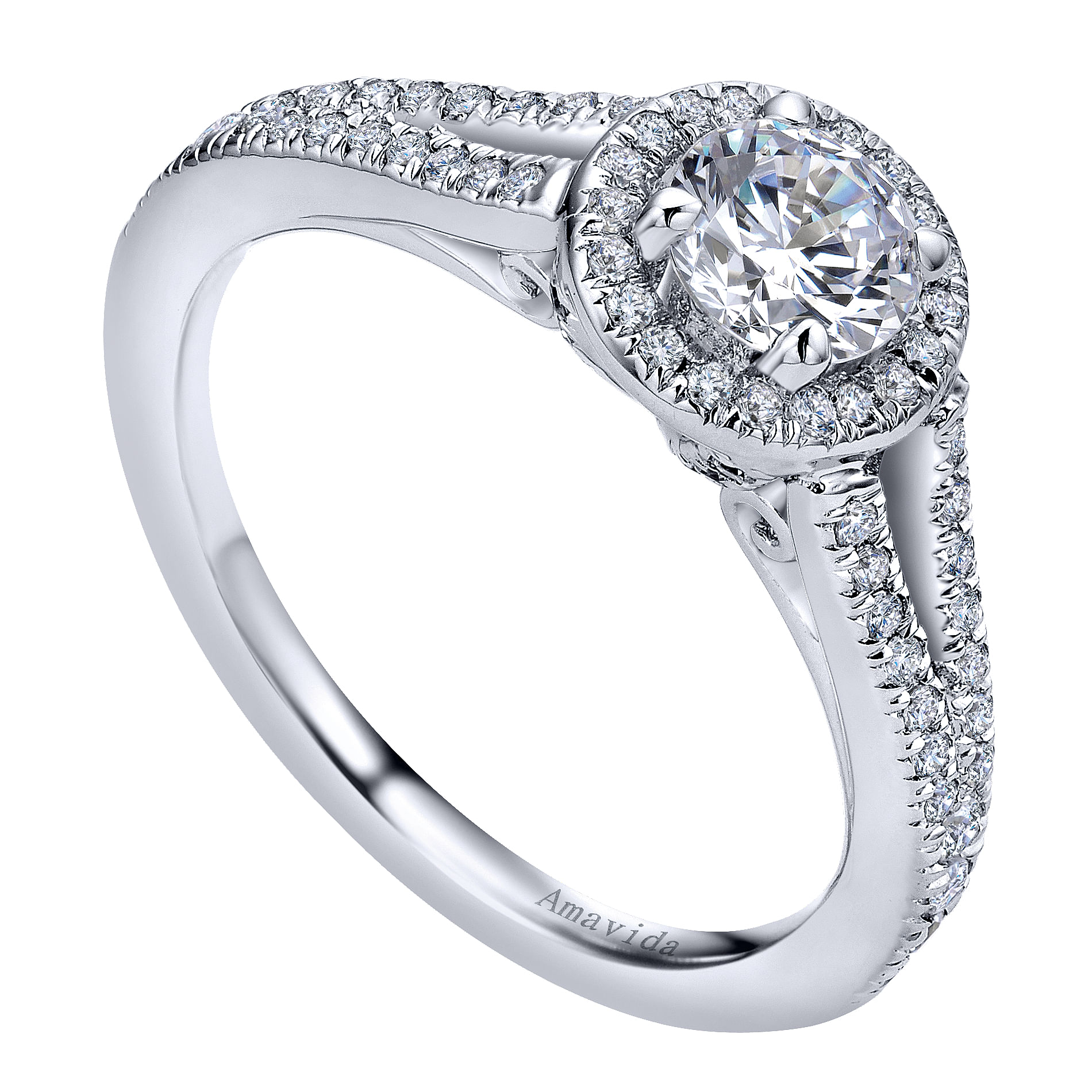 18k White Gold Diamond Halo Engagement Ring angle 3 18k White Gold Diamond Halo Engagement Ring angle 3