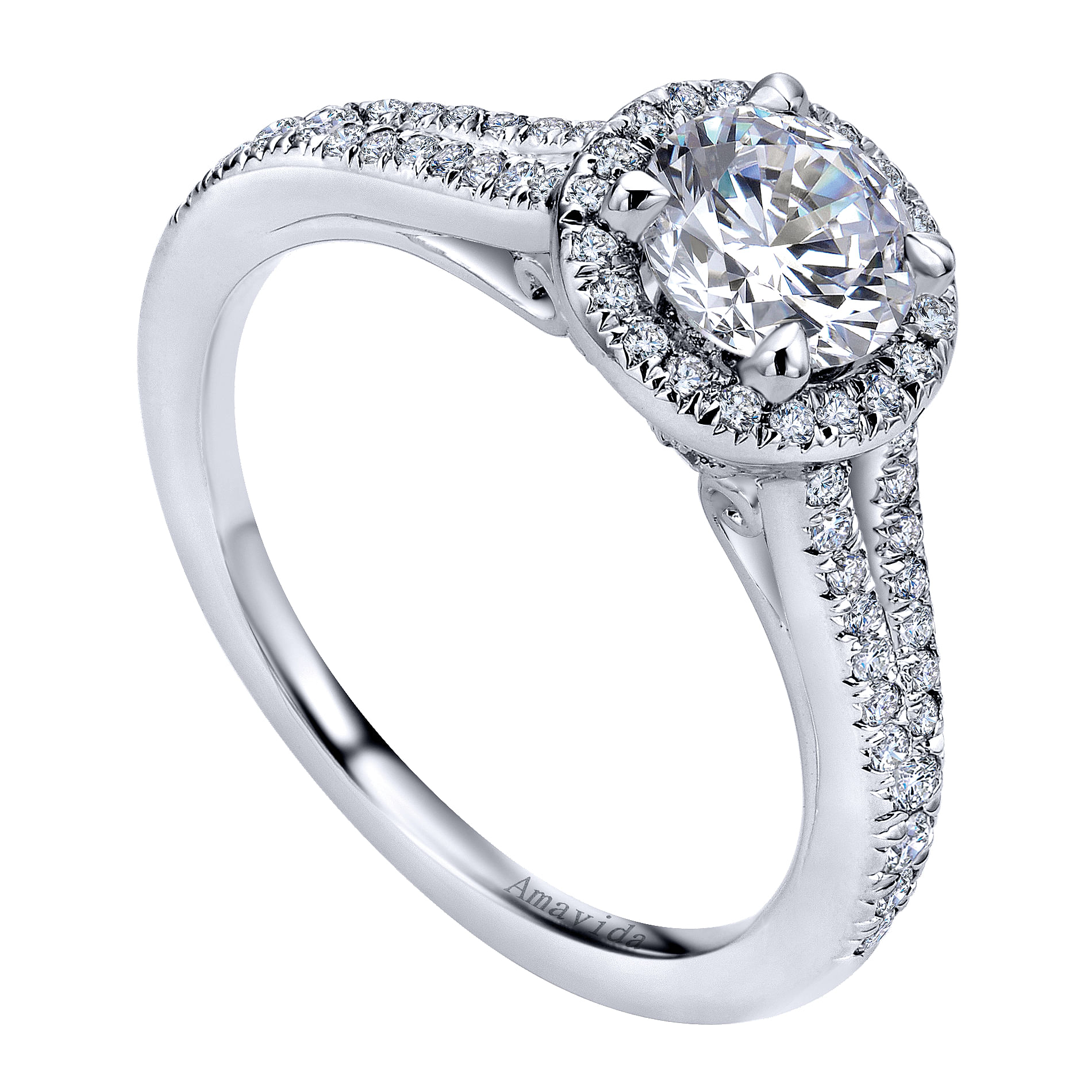 18k White Gold Diamond Halo Engagement Ring angle 3 18k White Gold Diamond Halo Engagement Ring angle 3