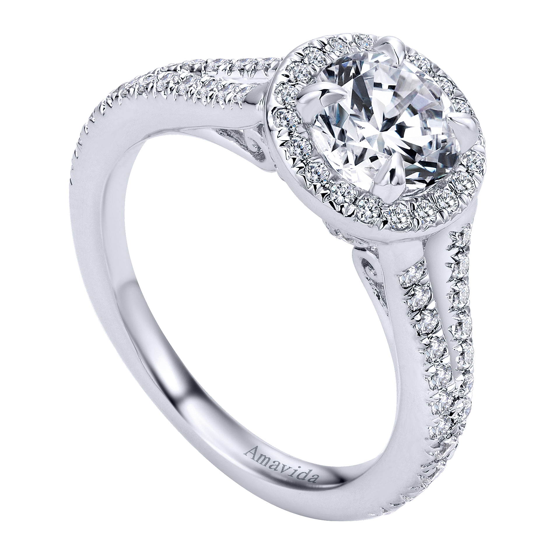 18k White Gold Diamond Halo Engagement Ring angle 3 18k White Gold Diamond Halo Engagement Ring angle 3