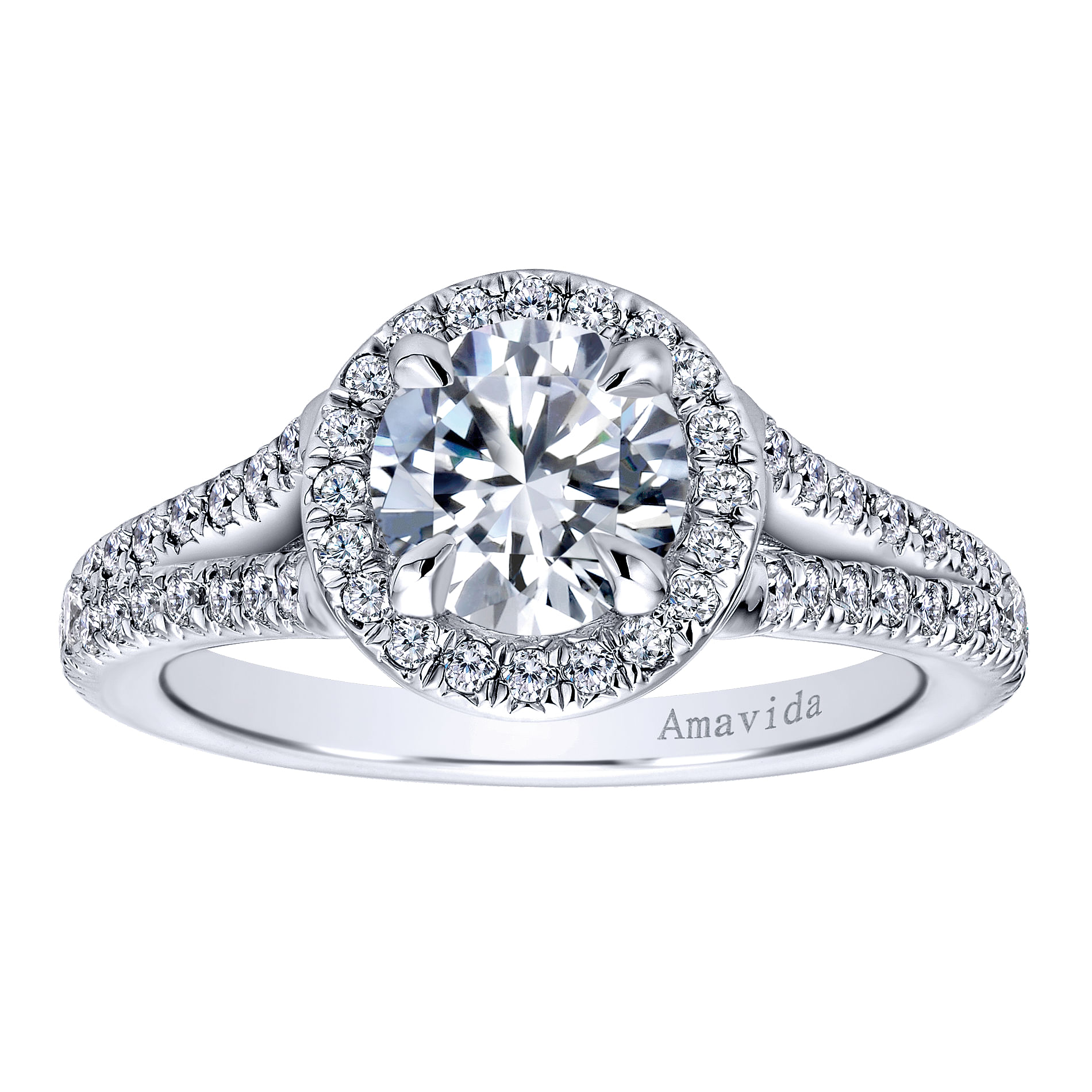 18k White Gold Diamond Halo Engagement Ring angle 5 18k White Gold Diamond Halo Engagement Ring angle 5