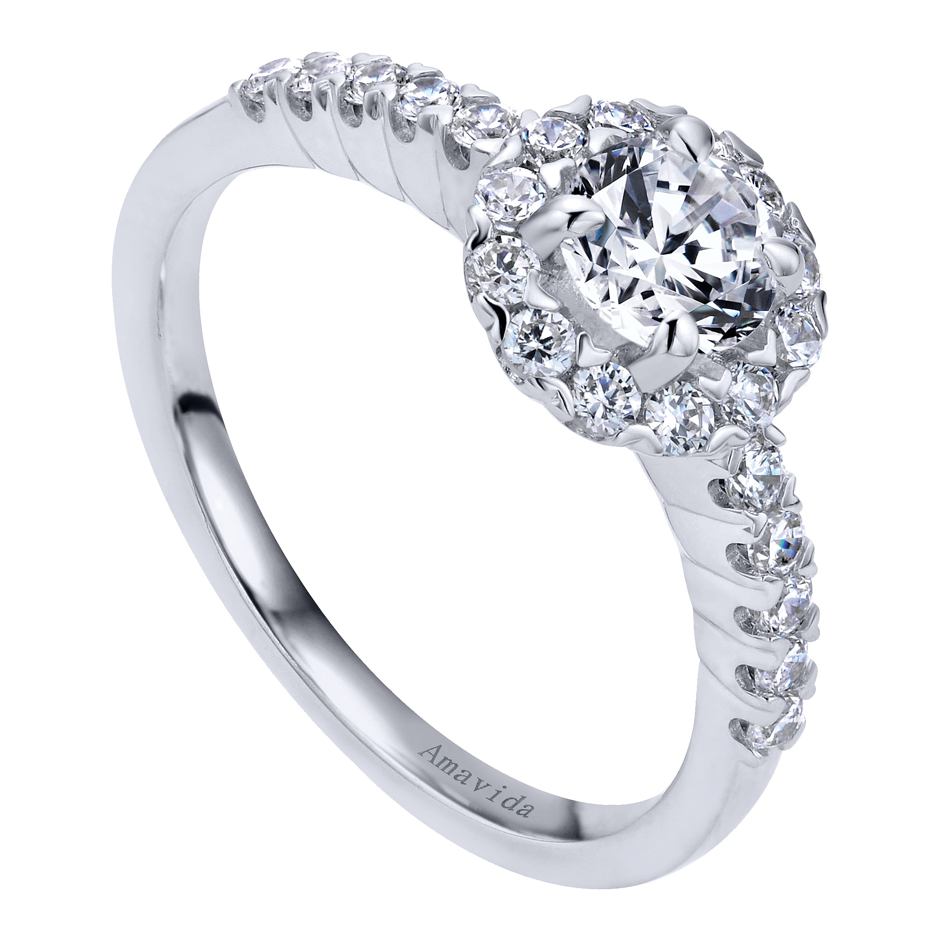 18k White Gold Diamond Halo Engagement Ring angle 3 18k White Gold Diamond Halo Engagement Ring angle 3