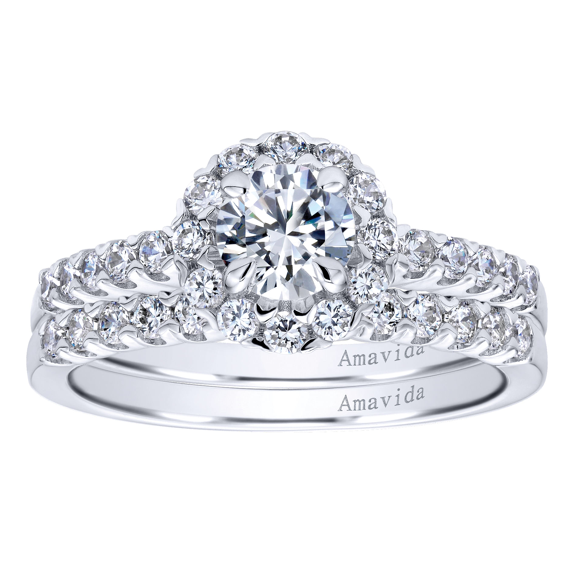 18k White Gold Diamond Halo Engagement Ring angle 4 18k White Gold Diamond Halo Engagement Ring angle 4