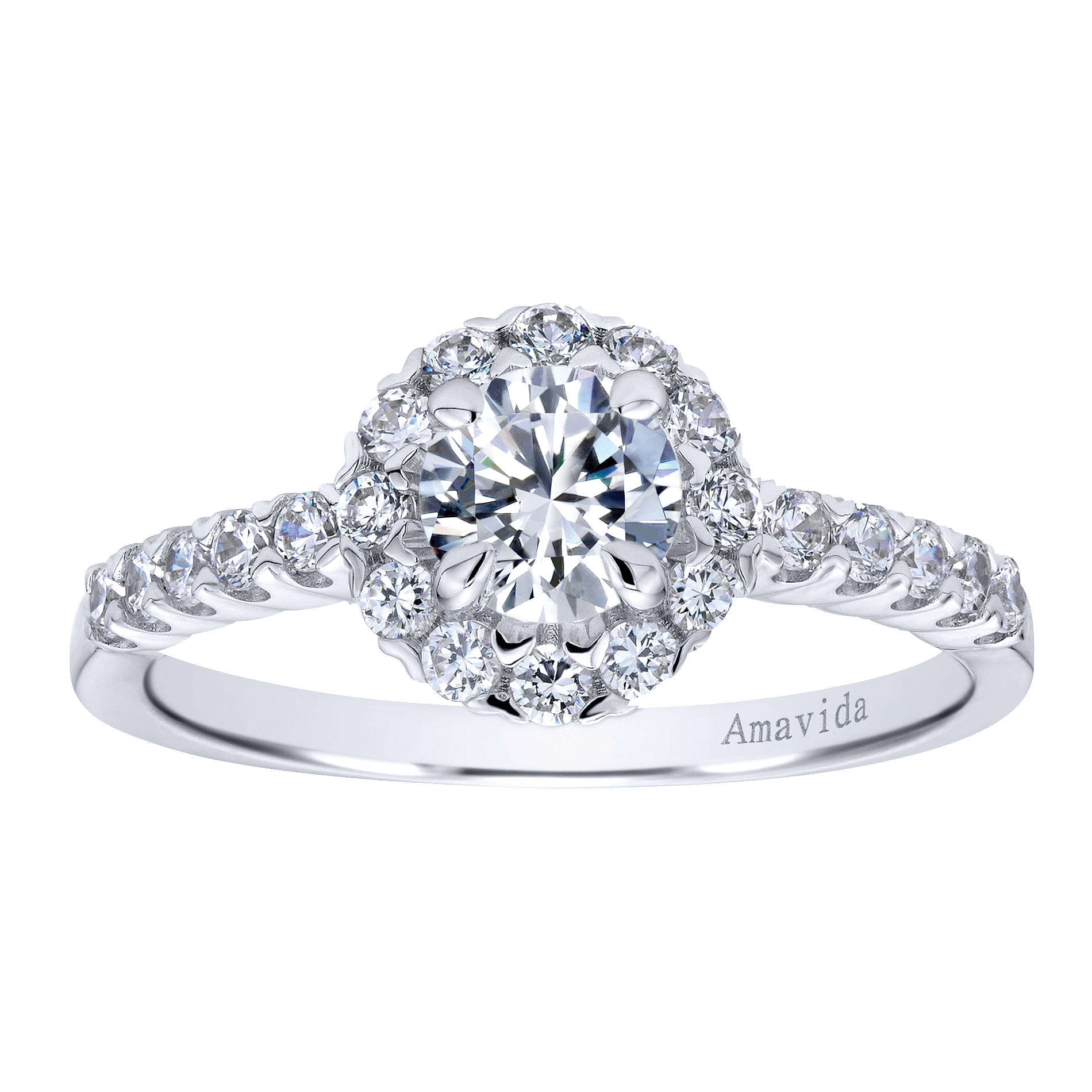 18k White Gold Diamond Halo Engagement Ring angle 5 18k White Gold Diamond Halo Engagement Ring angle 5