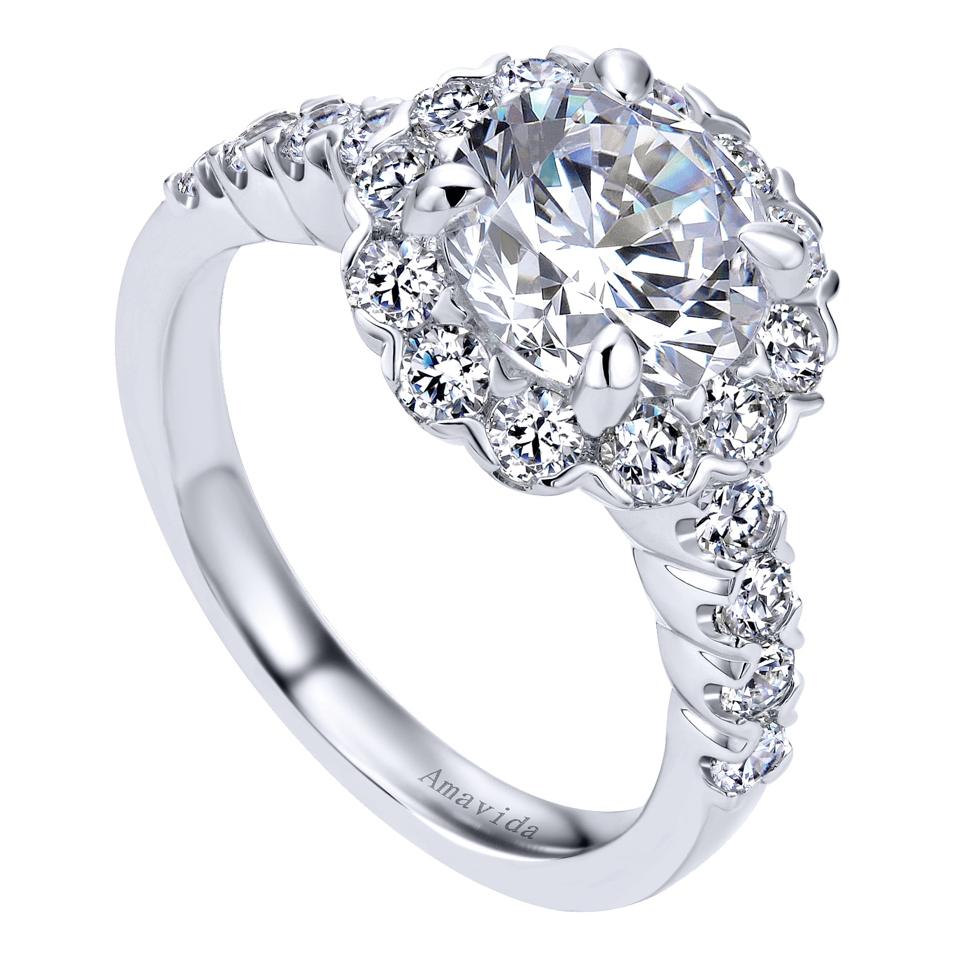 18k White Gold Diamond Halo Engagement Ring angle 3 18k White Gold Diamond Halo Engagement Ring angle 3