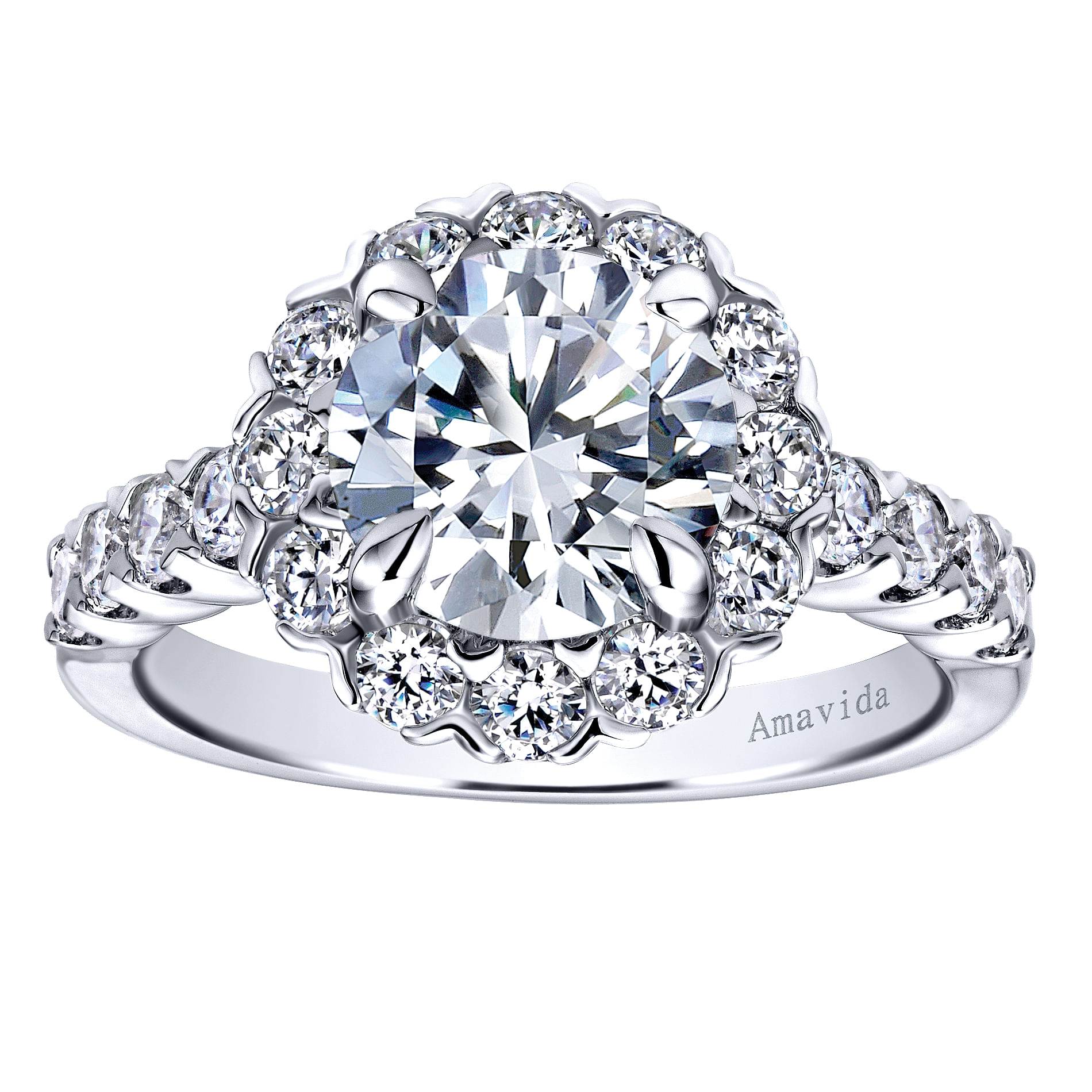 18k White Gold Diamond Halo Engagement Ring angle 5 18k White Gold Diamond Halo Engagement Ring angle 5