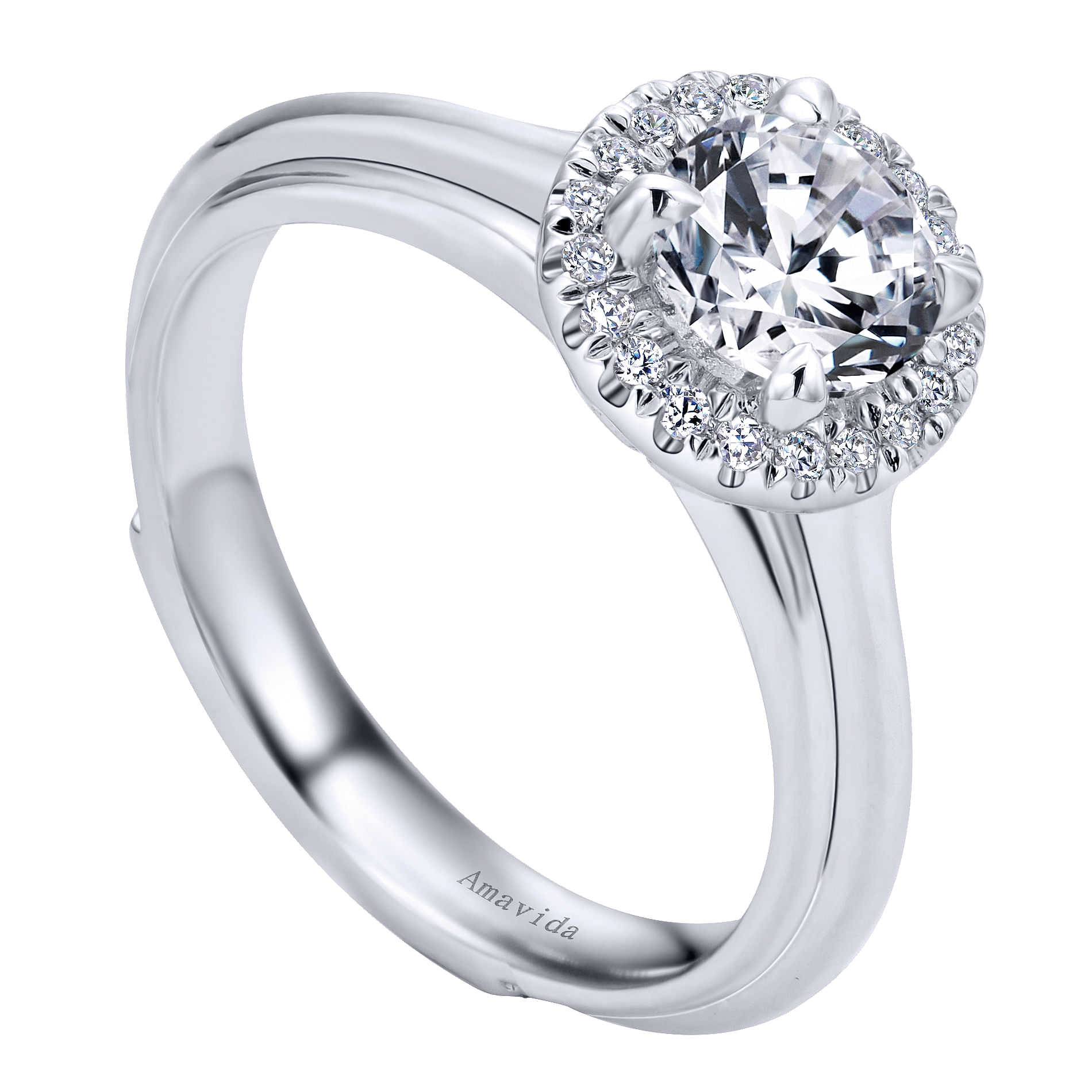 18k White Gold Diamond Halo Engagement Ring angle 3 18k White Gold Diamond Halo Engagement Ring angle 3