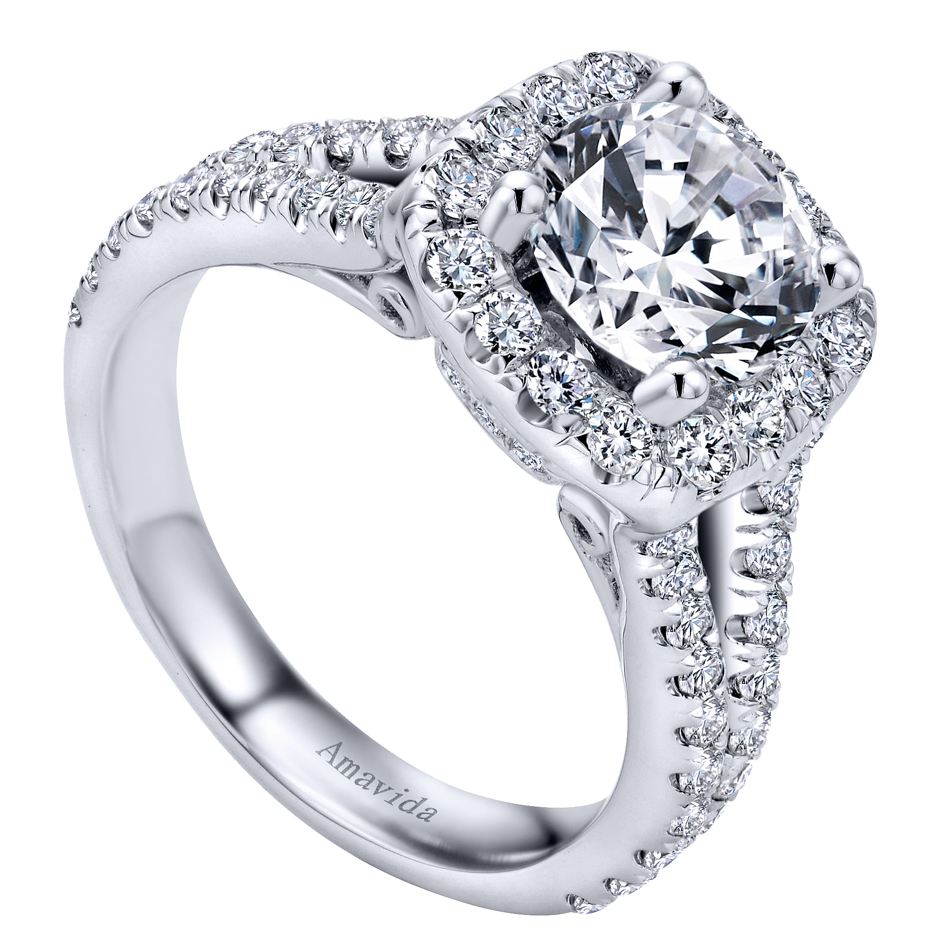 18k White Gold Diamond Halo Engagement Ring angle 3 18k White Gold Diamond Halo Engagement Ring angle 3