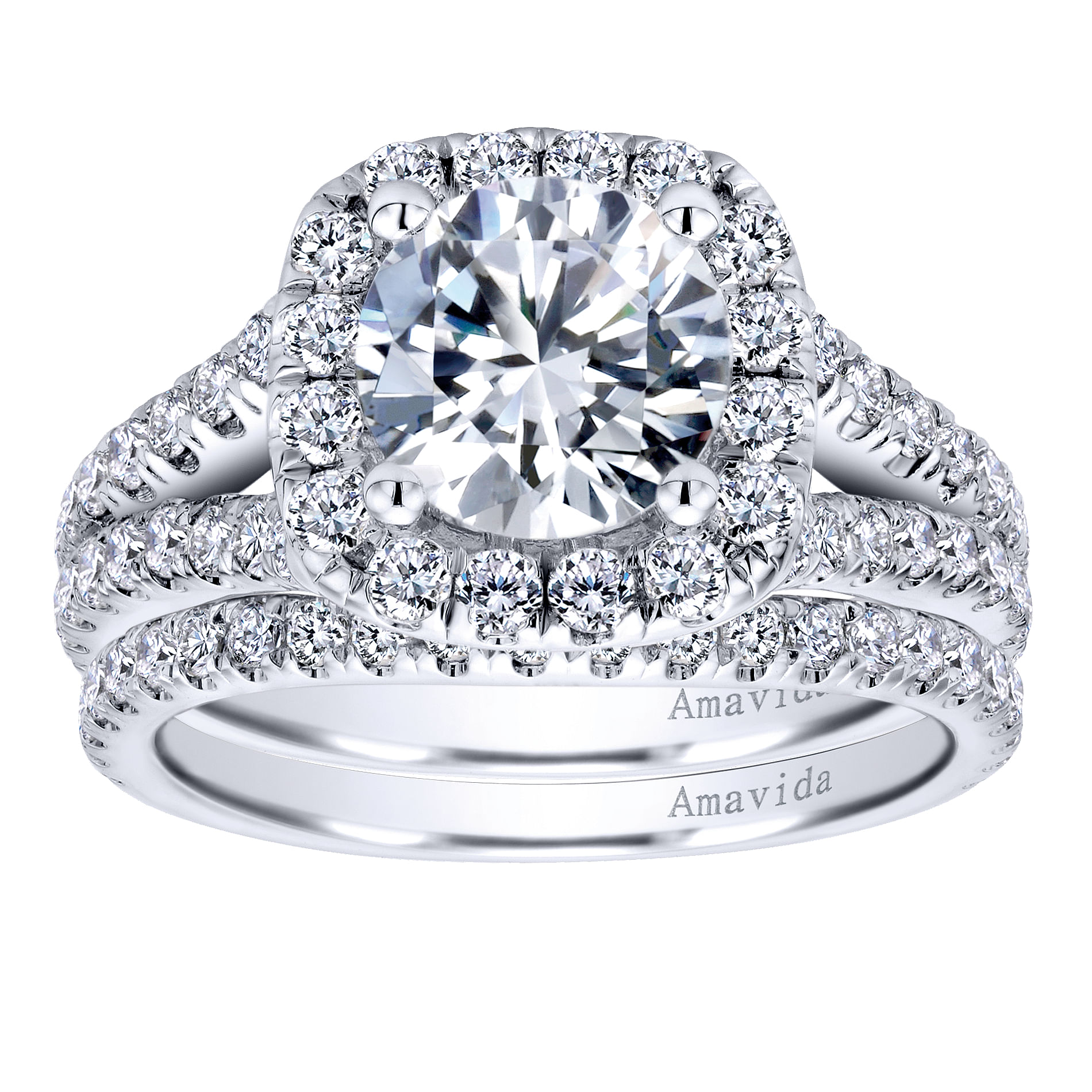 18k White Gold Diamond Halo Engagement Ring angle 4 18k White Gold Diamond Halo Engagement Ring angle 4