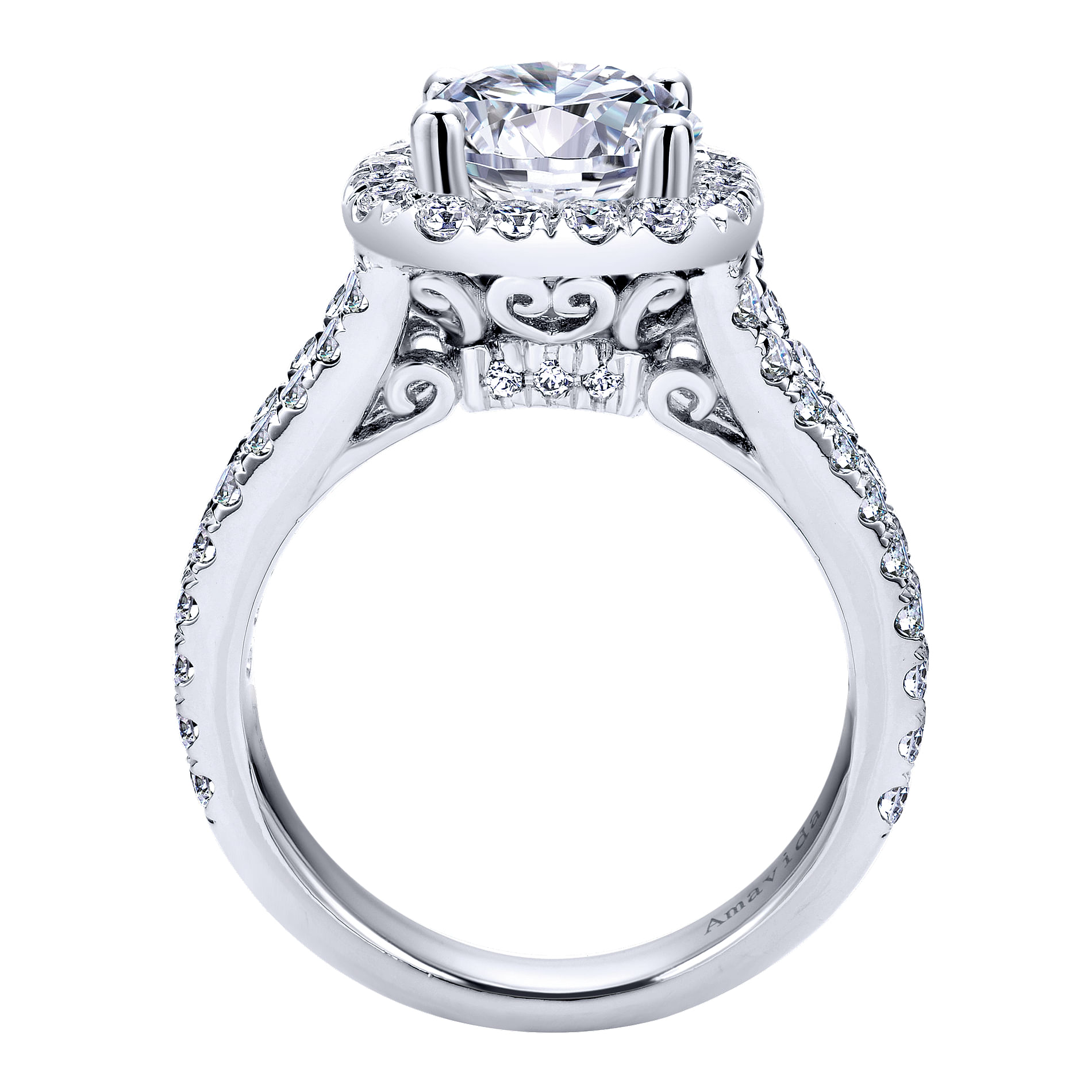 18k White Gold Diamond Halo Engagement Ring angle 2 18k White Gold Diamond Halo Engagement Ring angle 2