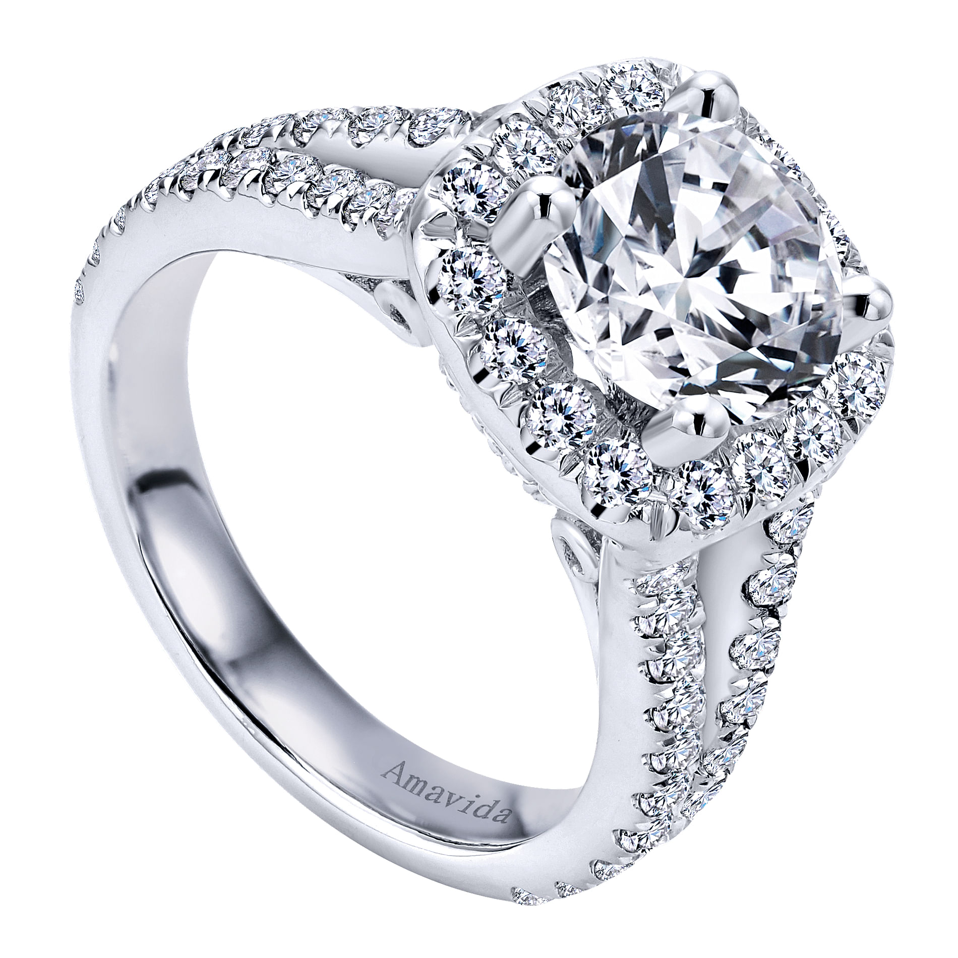 18k White Gold Diamond Halo Engagement Ring angle 3 18k White Gold Diamond Halo Engagement Ring angle 3