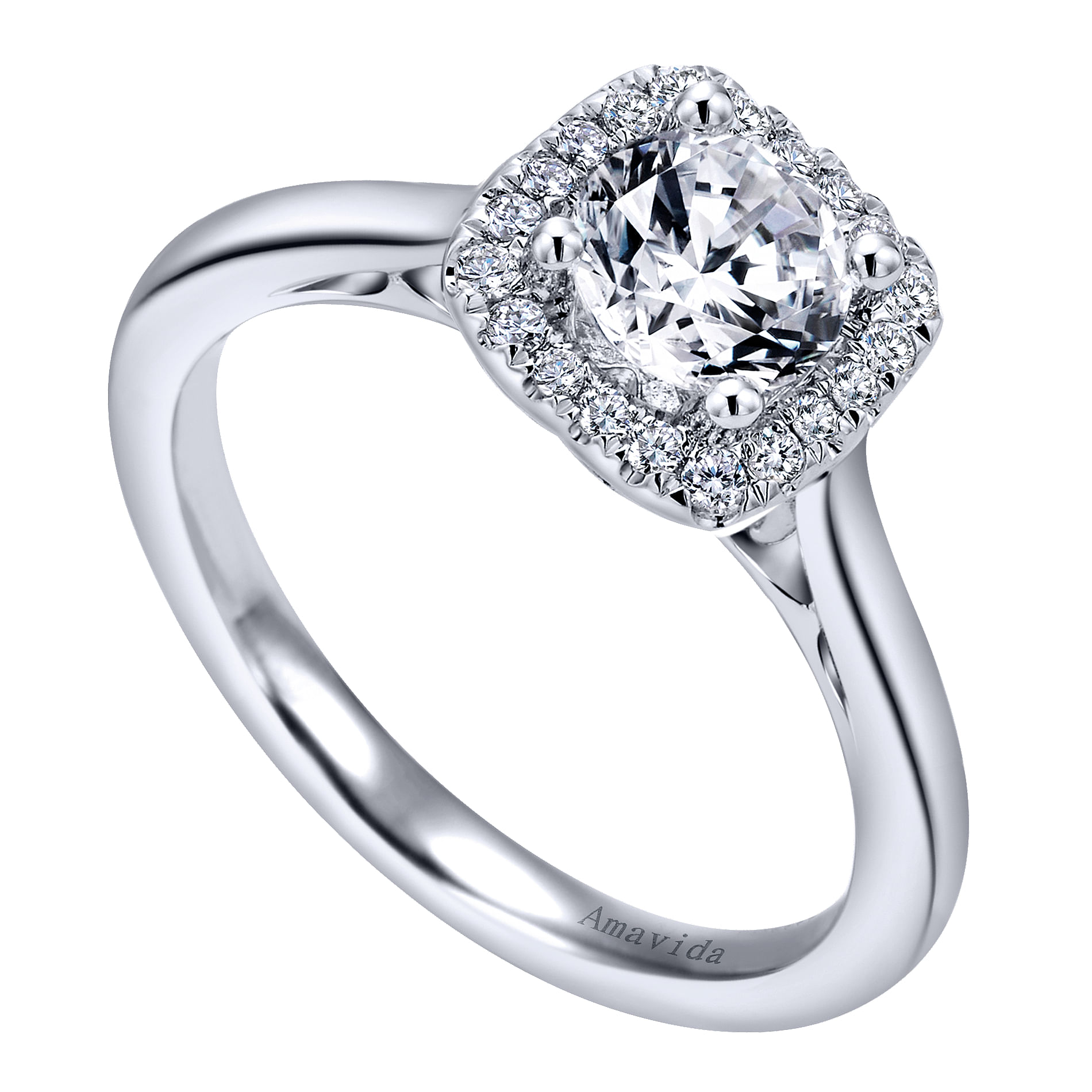 18k White Gold Diamond Halo Engagement Ring angle 3 18k White Gold Diamond Halo Engagement Ring angle 3