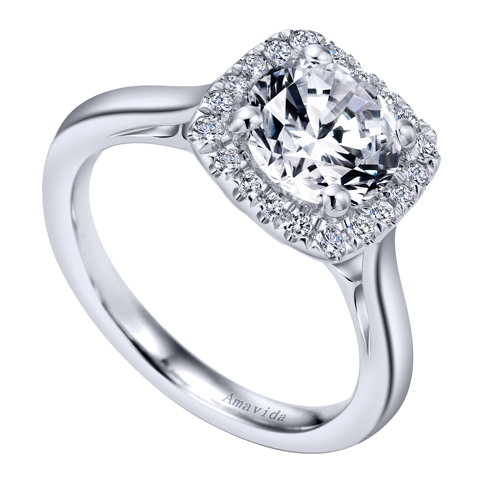 18k White Gold Diamond Halo Engagement Ring angle 3 18k White Gold Diamond Halo Engagement Ring angle 3