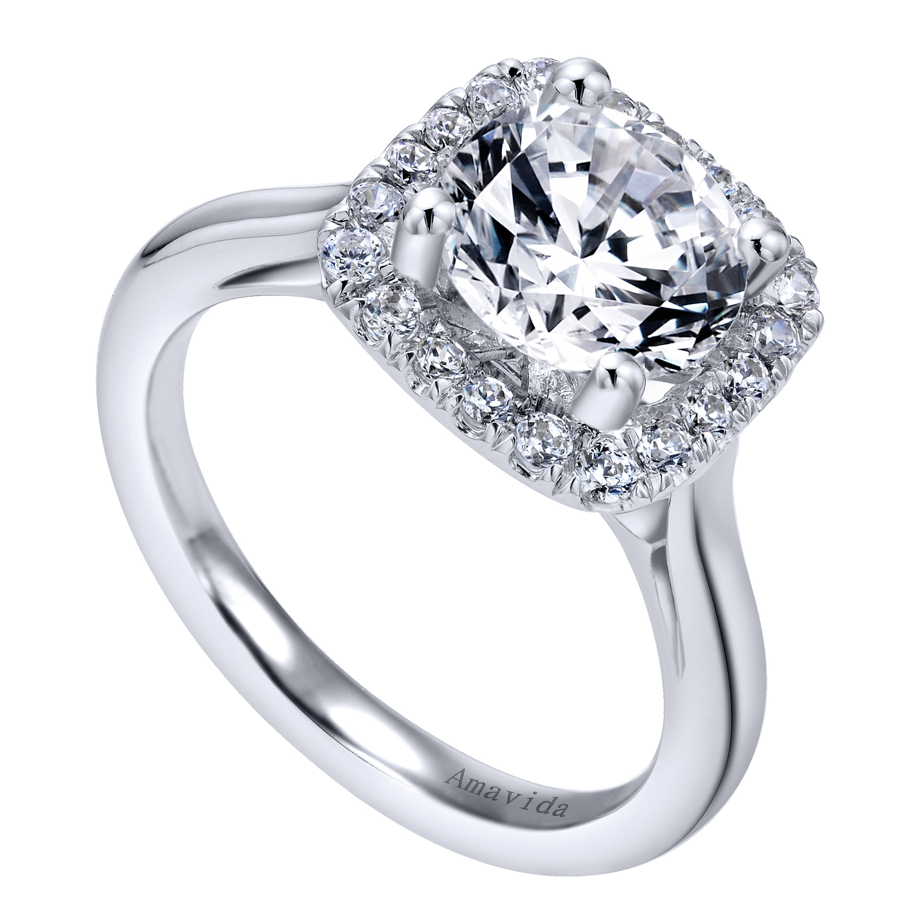 18k White Gold Diamond Halo Engagement Ring angle 3 18k White Gold Diamond Halo Engagement Ring angle 3
