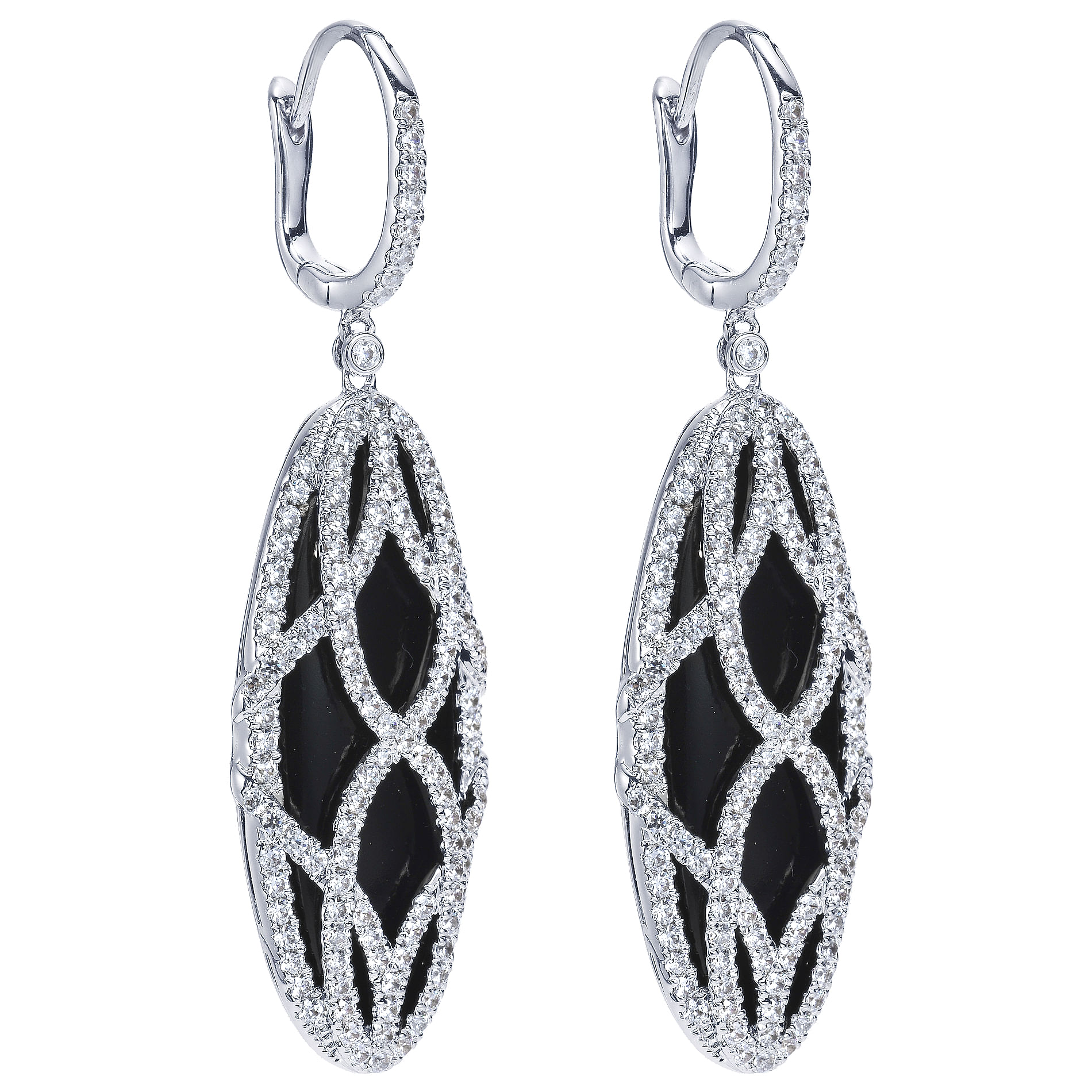 18k White Gold Diamond Onyx Drop Earrings angle 2 18k White Gold Diamond Onyx Drop Earrings angle 2