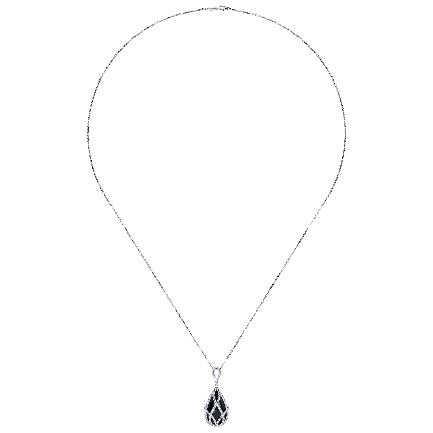 18k White Gold Diamond Onyx Fashion Necklace angle 2 18k White Gold Diamond Onyx Fashion Necklace angle 2