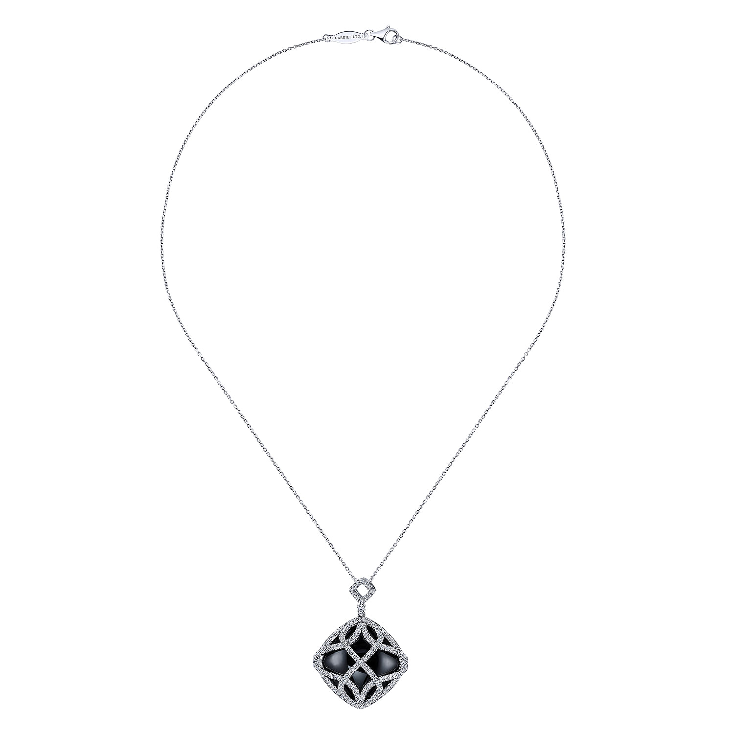 18k White Gold Diamond Onyx Fashion Necklace angle 2 18k White Gold Diamond Onyx Fashion Necklace angle 2