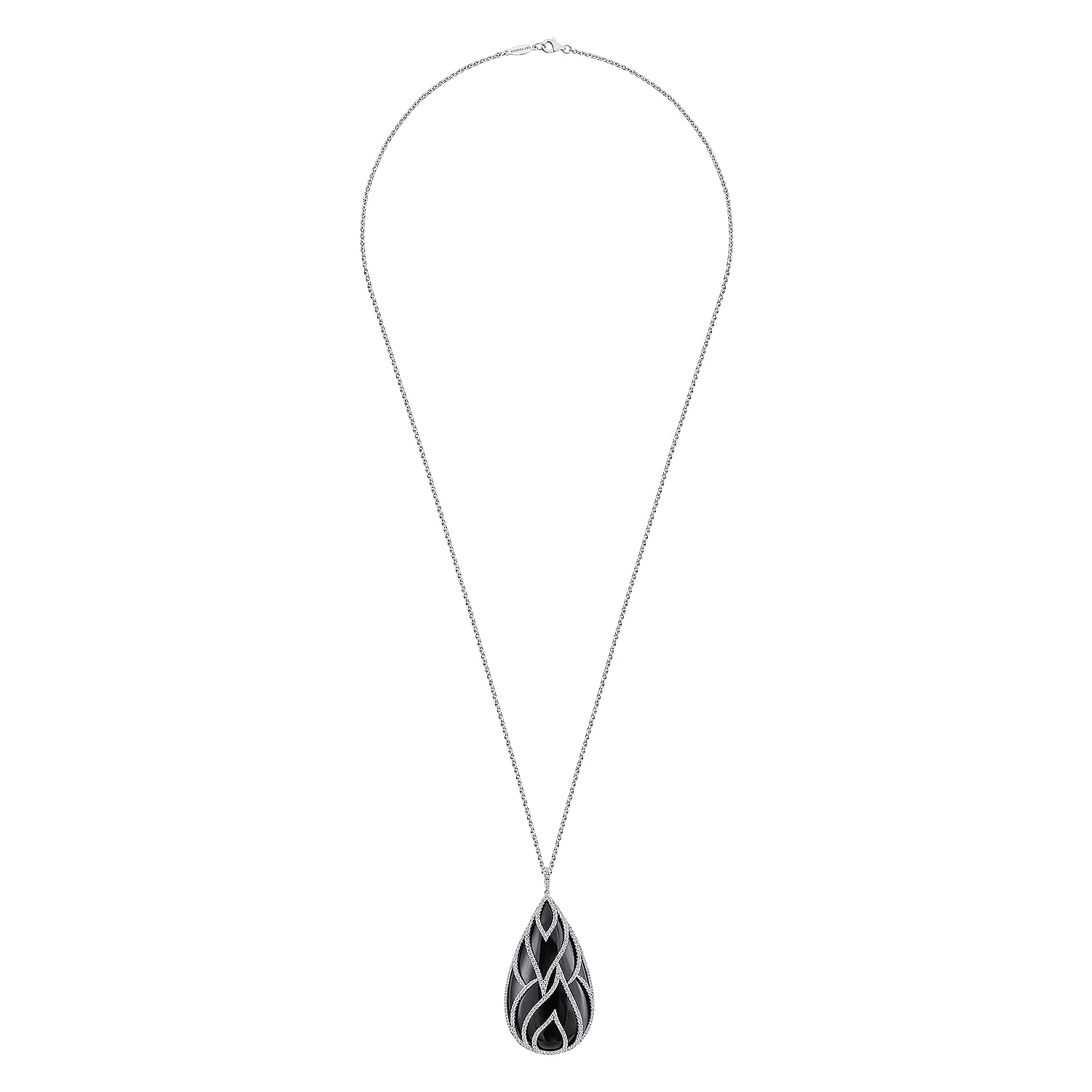 18k White Gold Diamond Onyx Fashion Necklace angle 2 18k White Gold Diamond Onyx Fashion Necklace angle 2