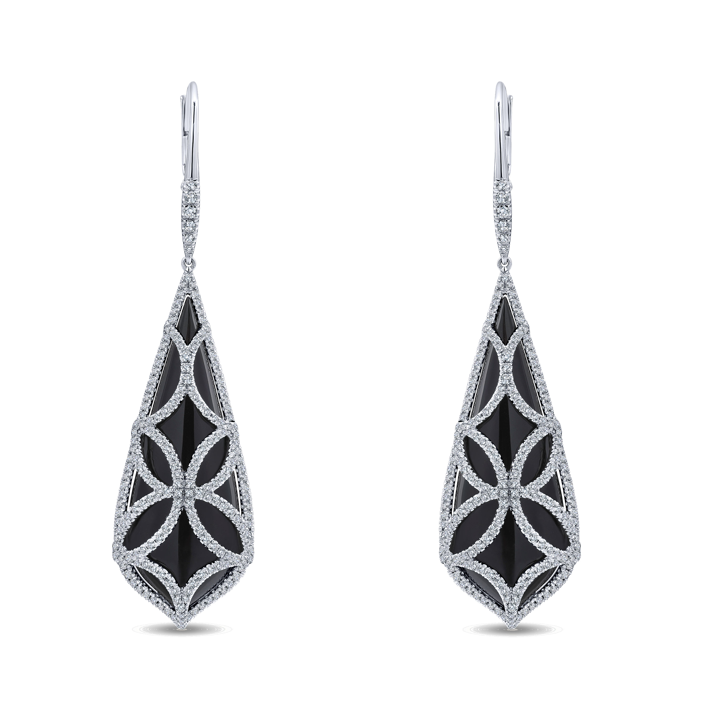 18k White Gold Diamond Overlay Black Onyx Drop 18k White Gold Diamond Overlay Black Onyx Drop