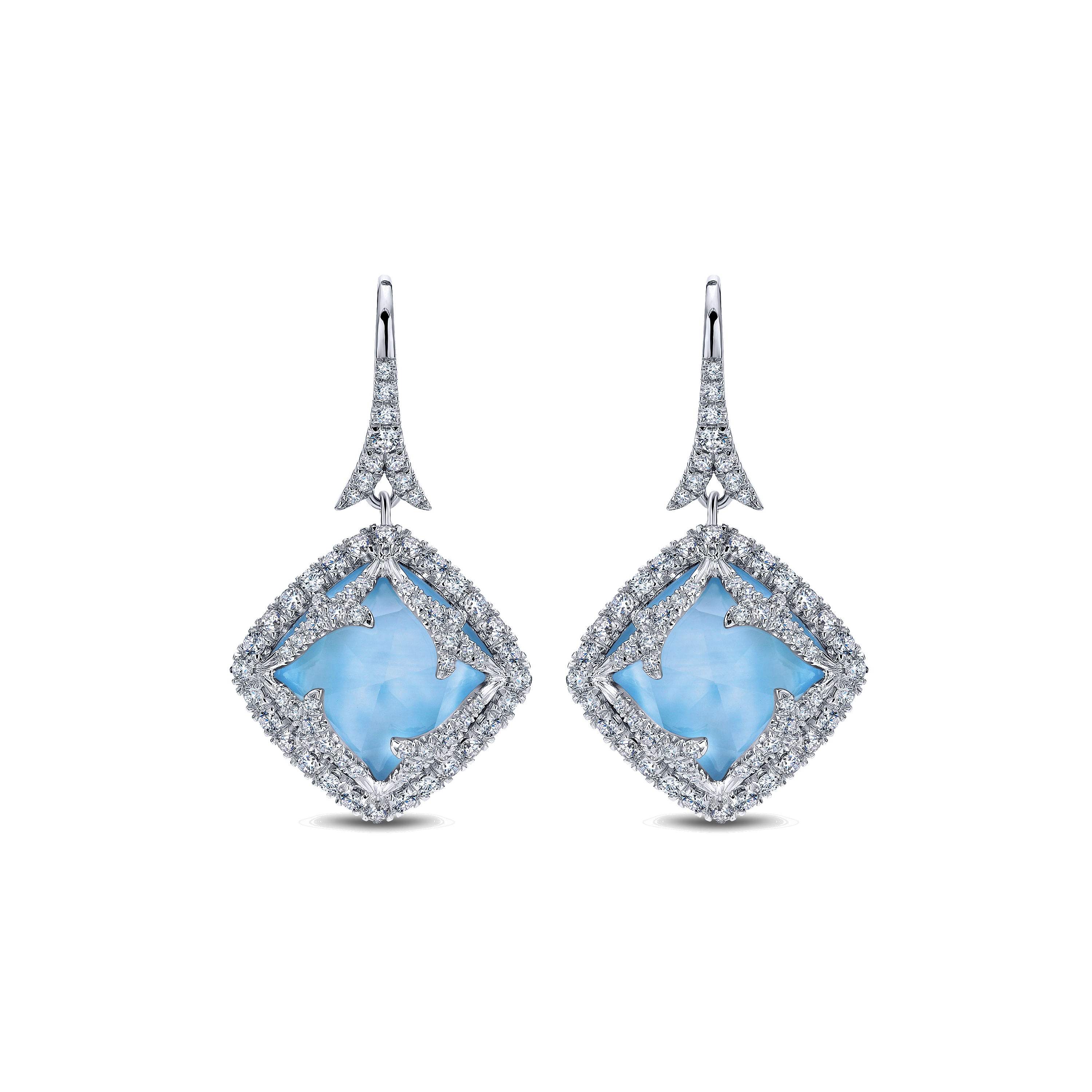 18k White Gold Diamond Rock Crystal&white Mother Pearl&turquoise Drop 18k White Gold Diamond Rock Crystal&white Mother Pearl&turquoise Drop